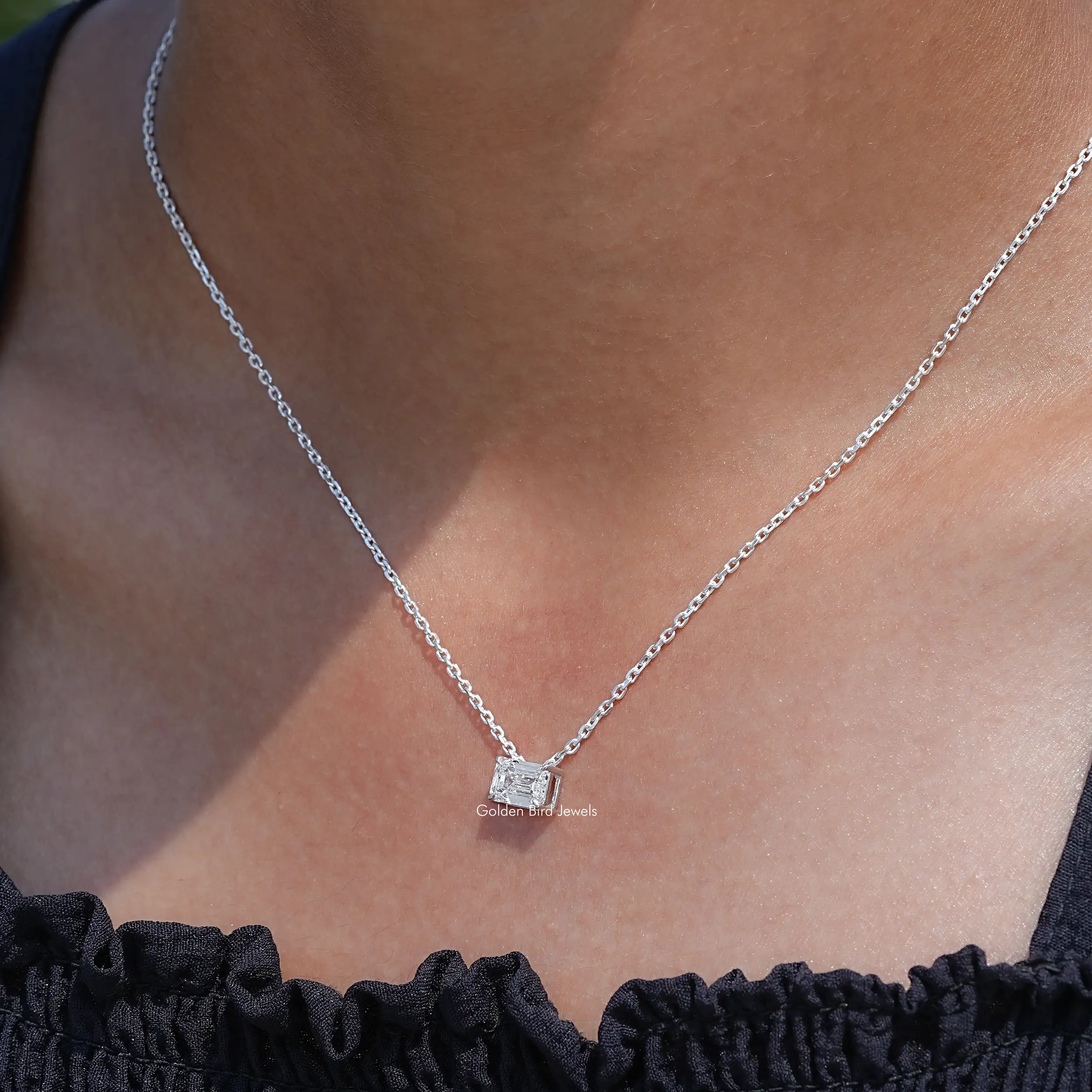 Lab Diamond Emerald Cut Solitaire Pendant - XBQDD