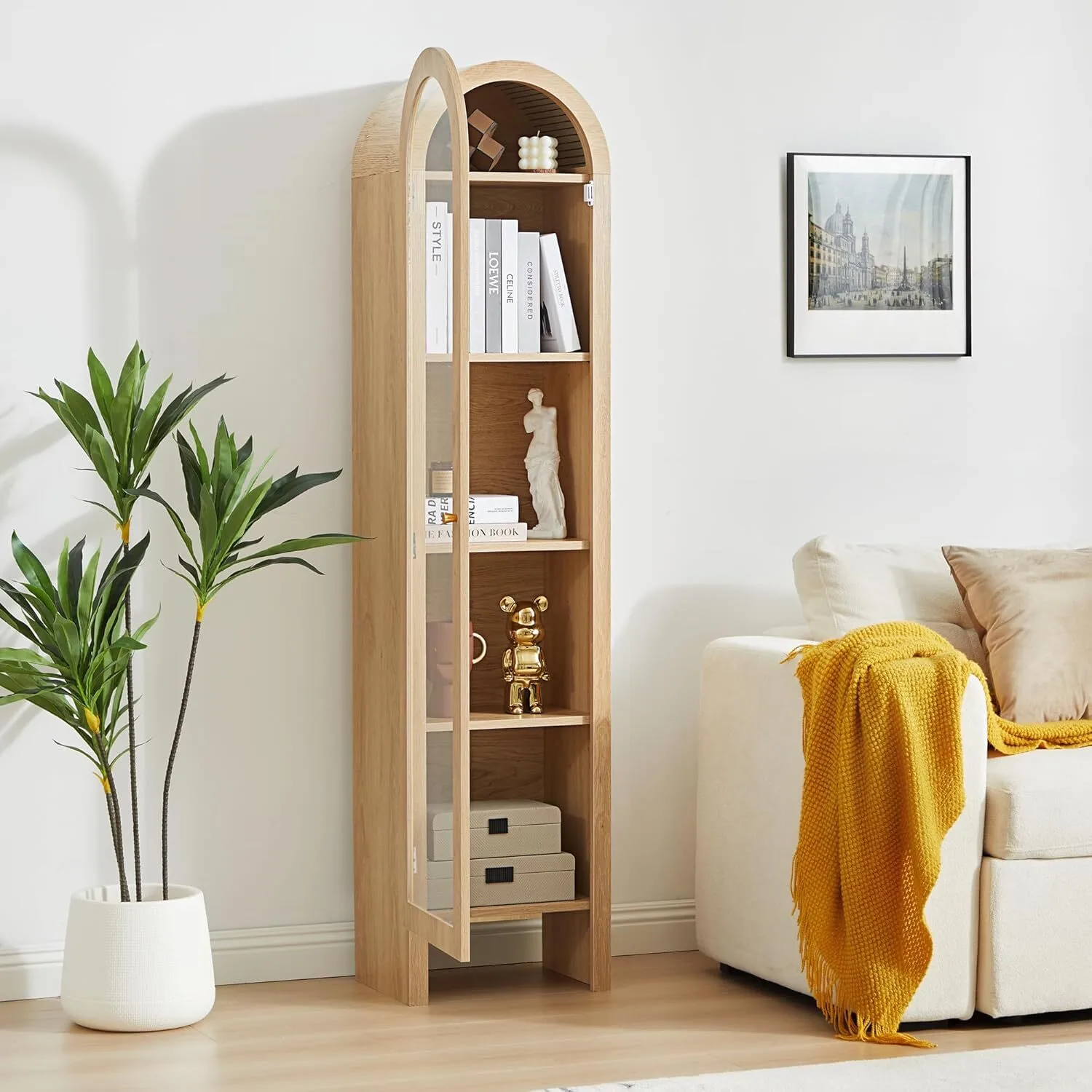 5-Tier Arched Cabinet Bookcase with Adjustable Shelves - XBQDD