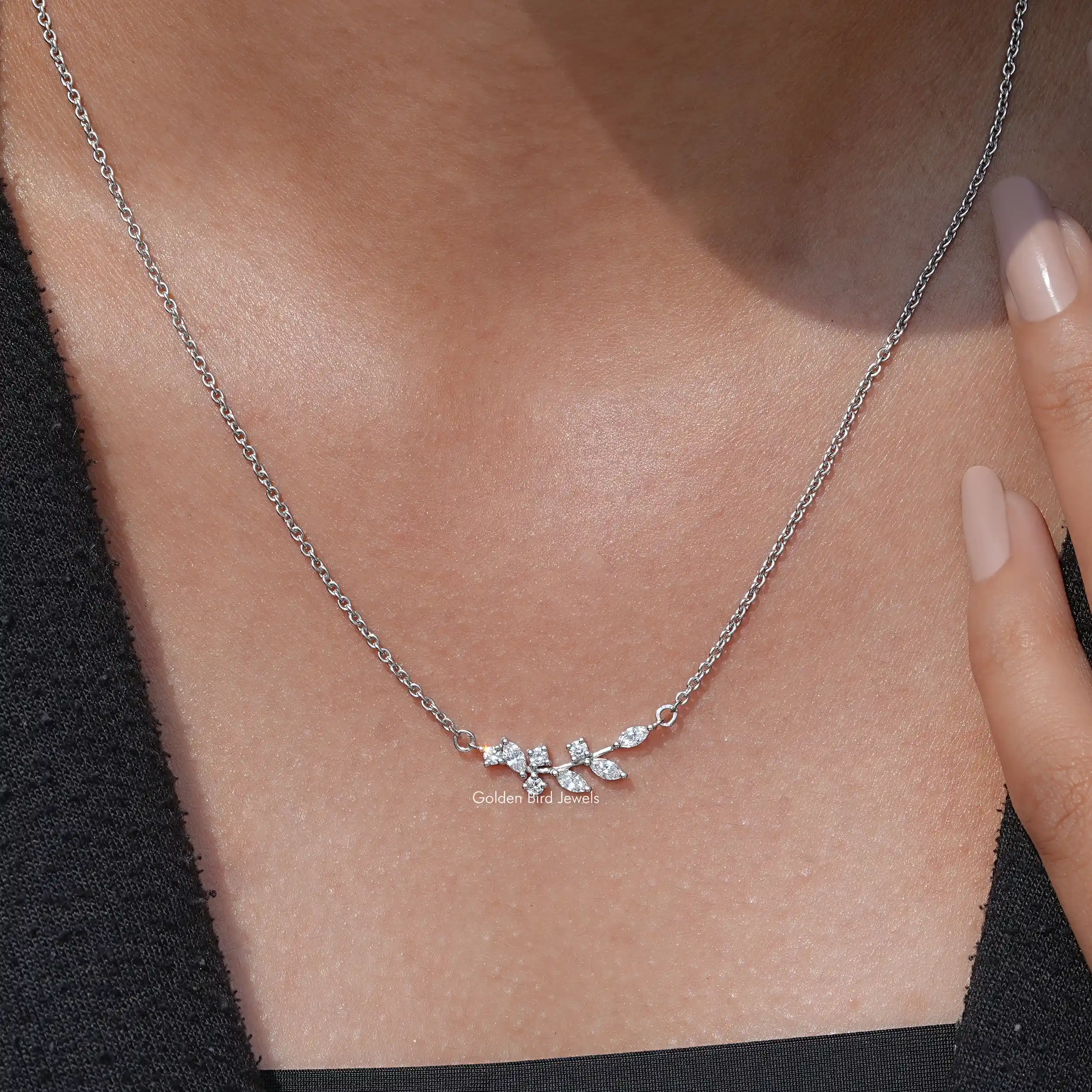 Marquise Cut Lab Diamond Leaf Pendant - XBQDD