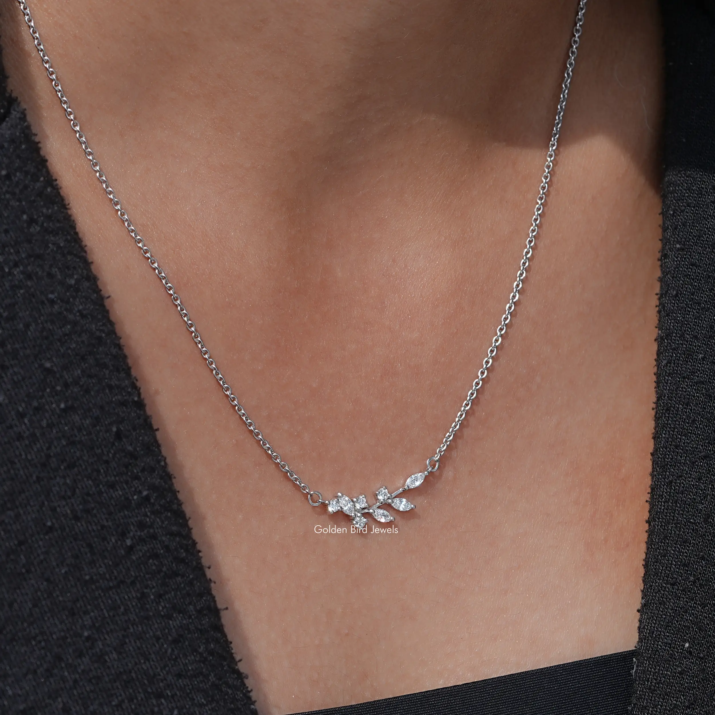 Marquise Cut Lab Diamond Leaf Pendant - XBQDD