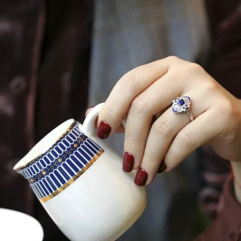 Fashion classic luxury women's light blue sapphire ring - XBQDD