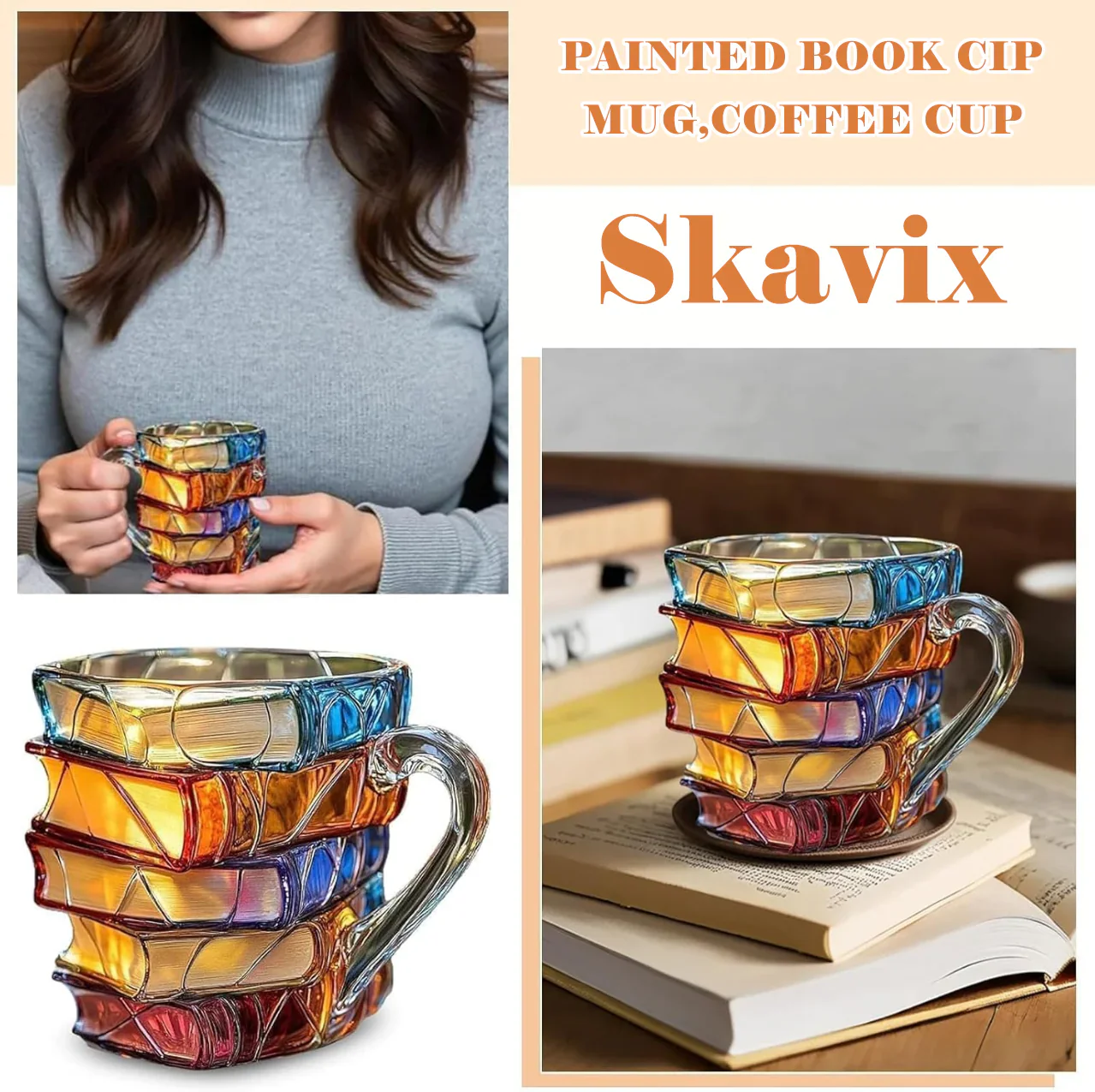 Painted Book Mug, Novelty 3d Painted Books Coffee - XBQDD
