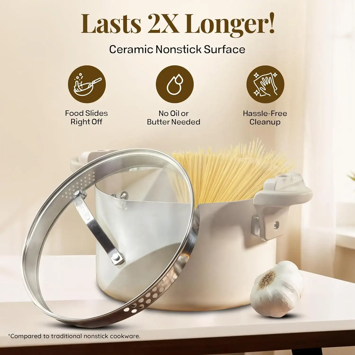 Ceramic soup pot with strainer lid and rotating locking handle - XBQDD