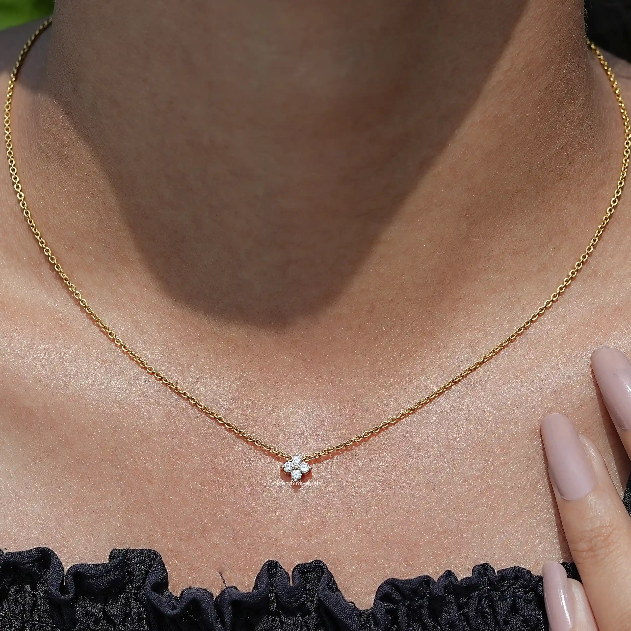 Round Cut Lab Grown Flower Diamond Pendant - XBQDD