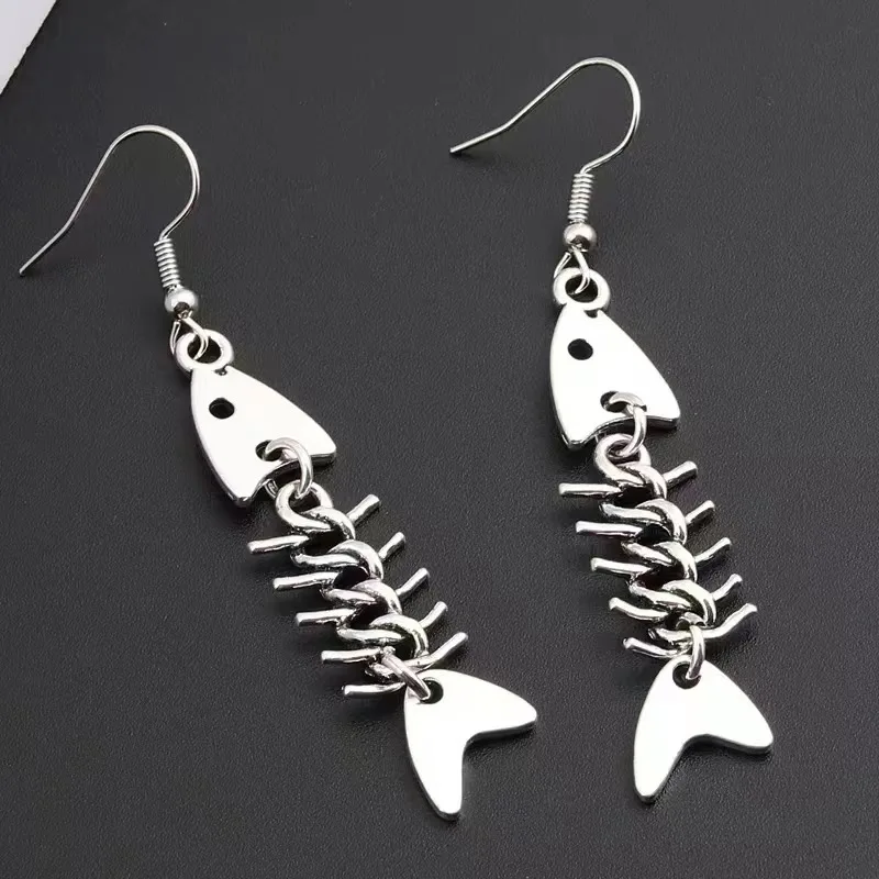 Fashion Handmade Simple Design Antique Silver Color Fish Bone Earrings - XBQDD