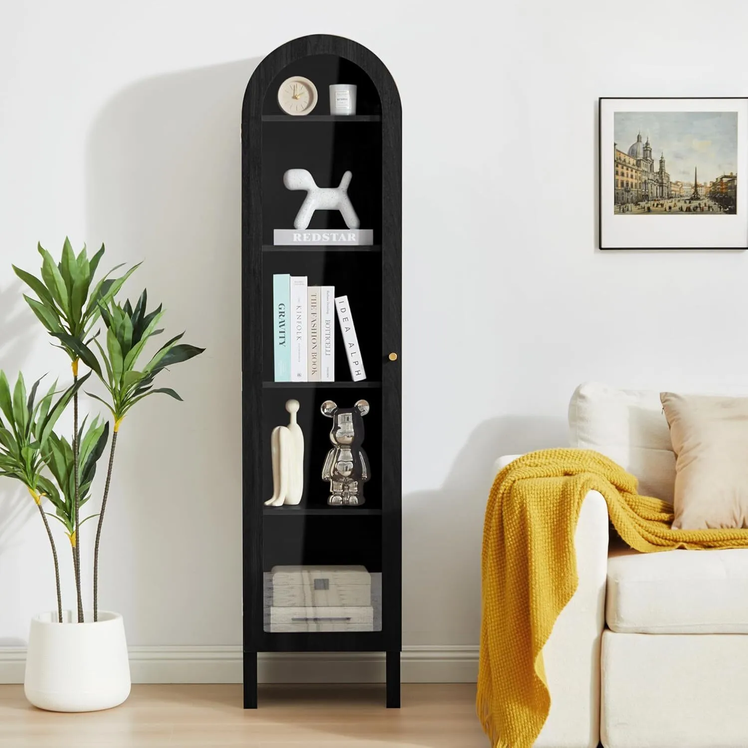 5-Tier Arched Cabinet Bookcase with Adjustable Shelves - XBQDD