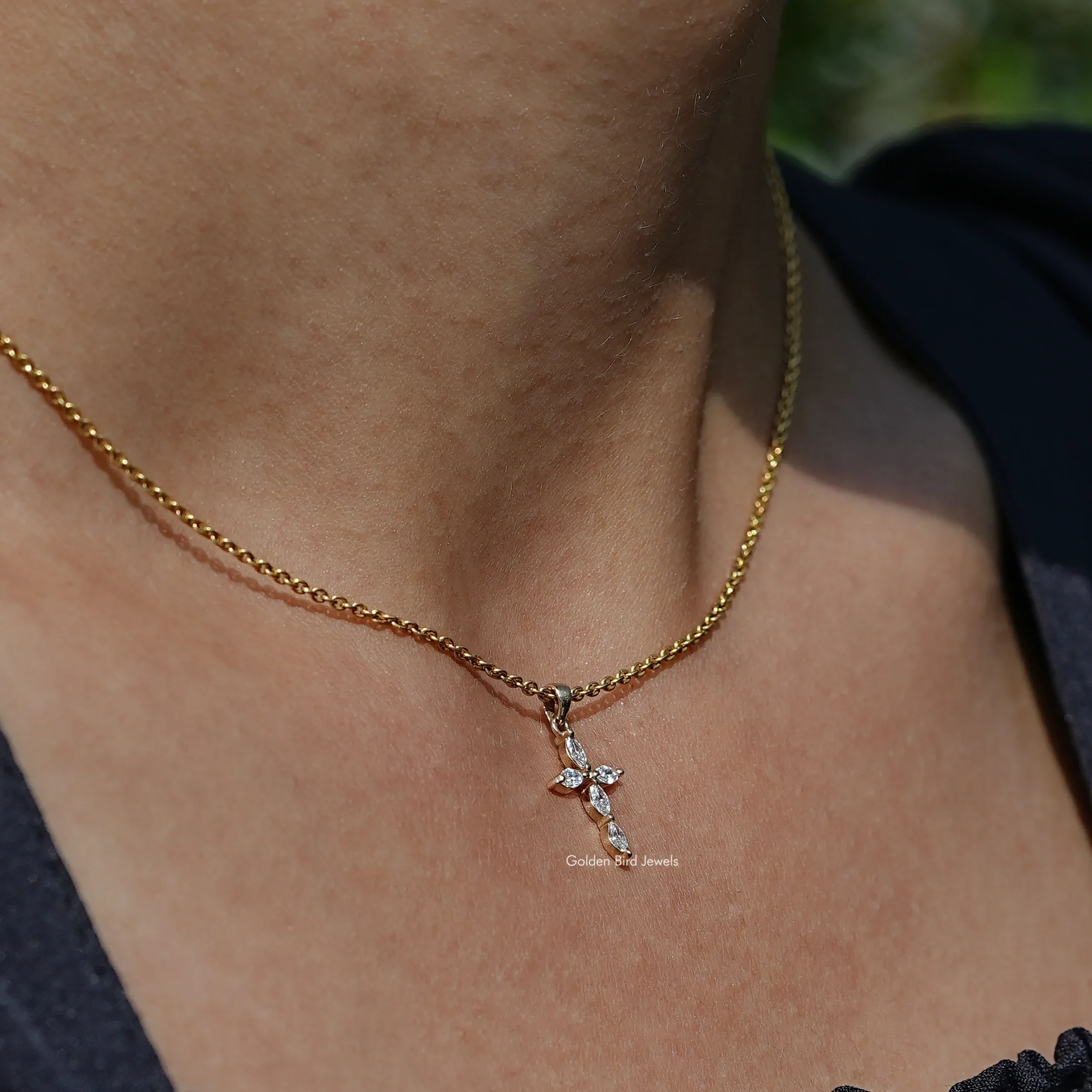 Marquise Cut Lab Diamond Cross Pendant - XBQDD