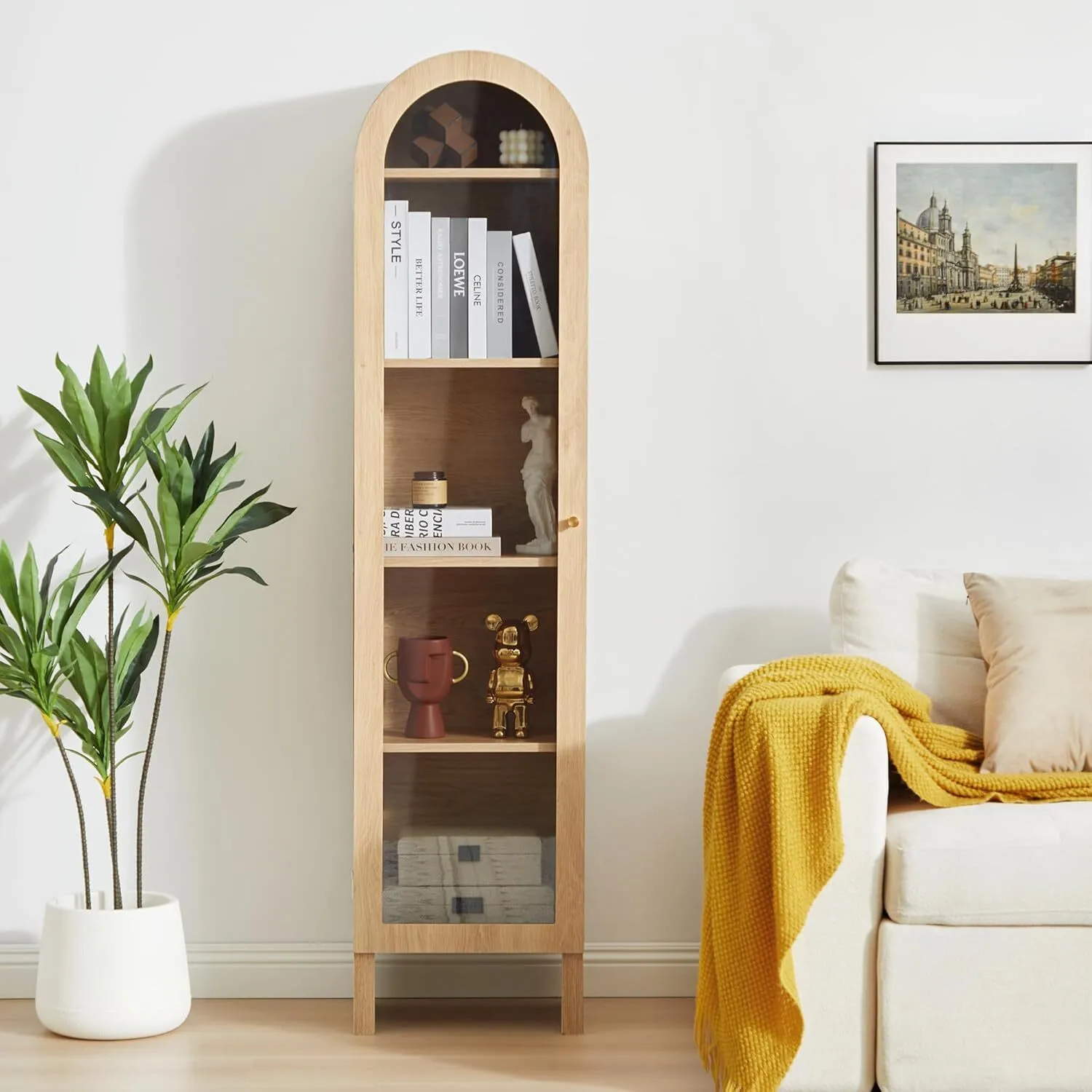 5-Tier Arched Cabinet Bookcase with Adjustable Shelves - XBQDD