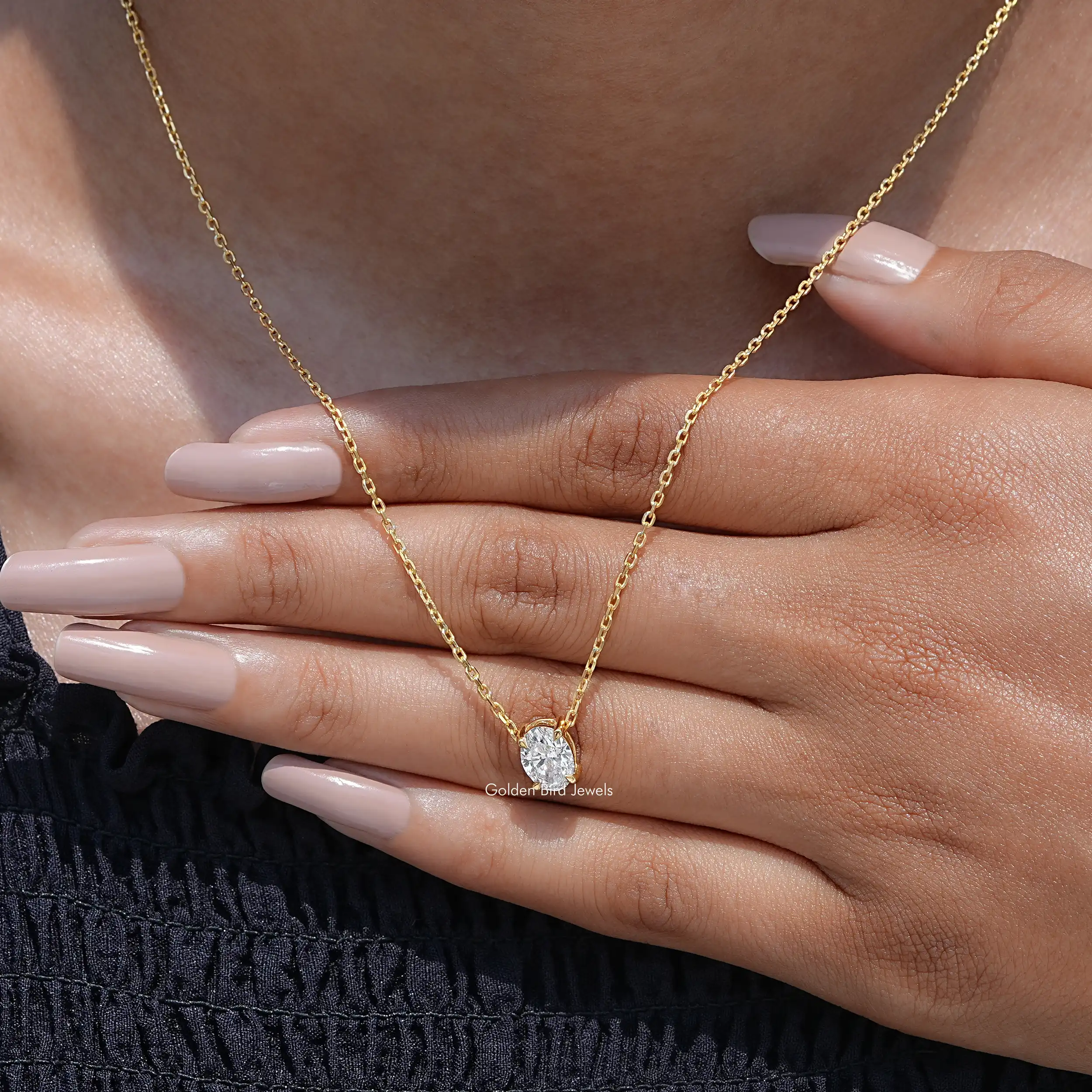 Oval Cut Lab Grown Diamond Solitaire Pendant - XBQDD