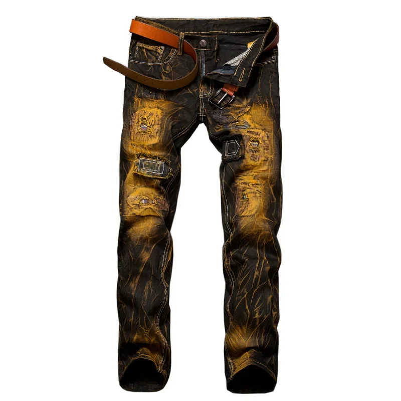 Men Patchwork Ripped Jeans - XBQDD