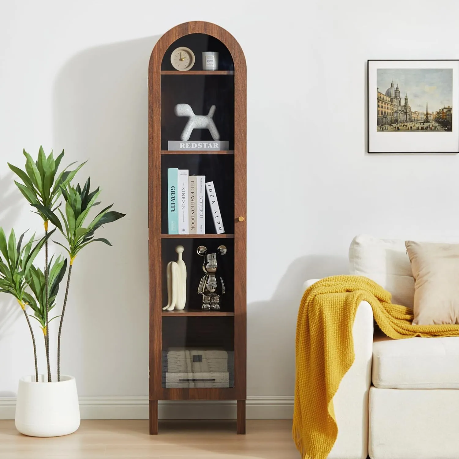 5-Tier Arched Cabinet Bookcase with Adjustable Shelves - XBQDD