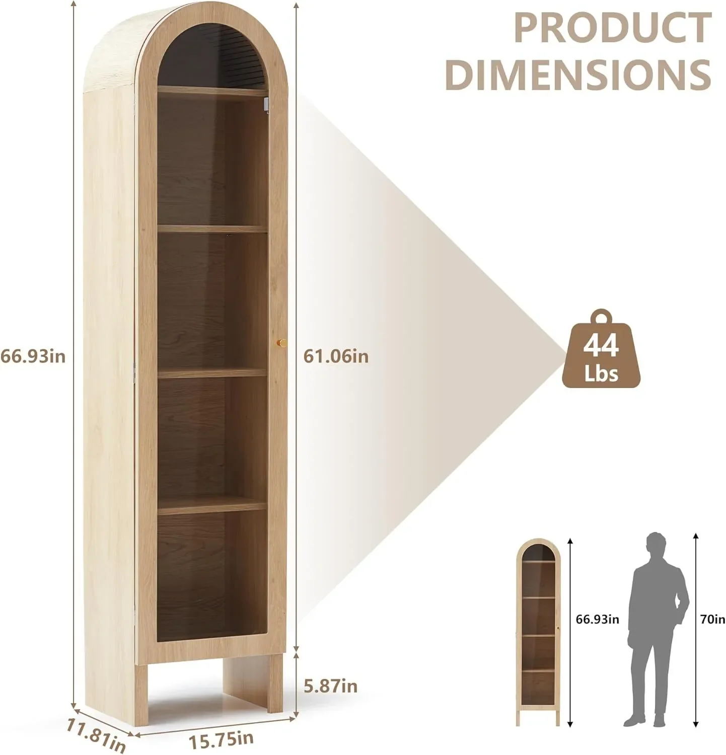 5-Tier Arched Cabinet Bookcase with Adjustable Shelves - XBQDD