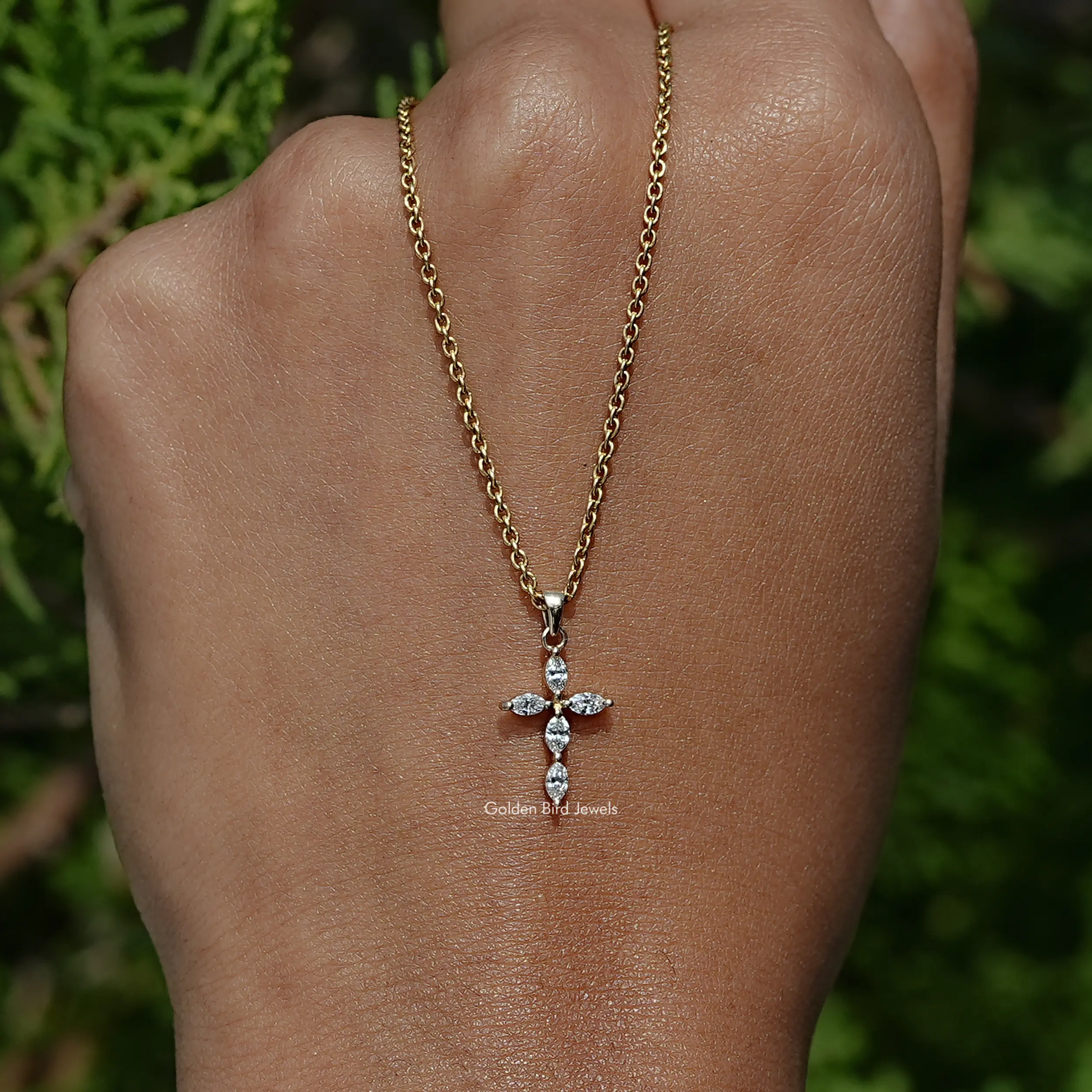 Marquise Cut Lab Diamond Cross Pendant - XBQDD