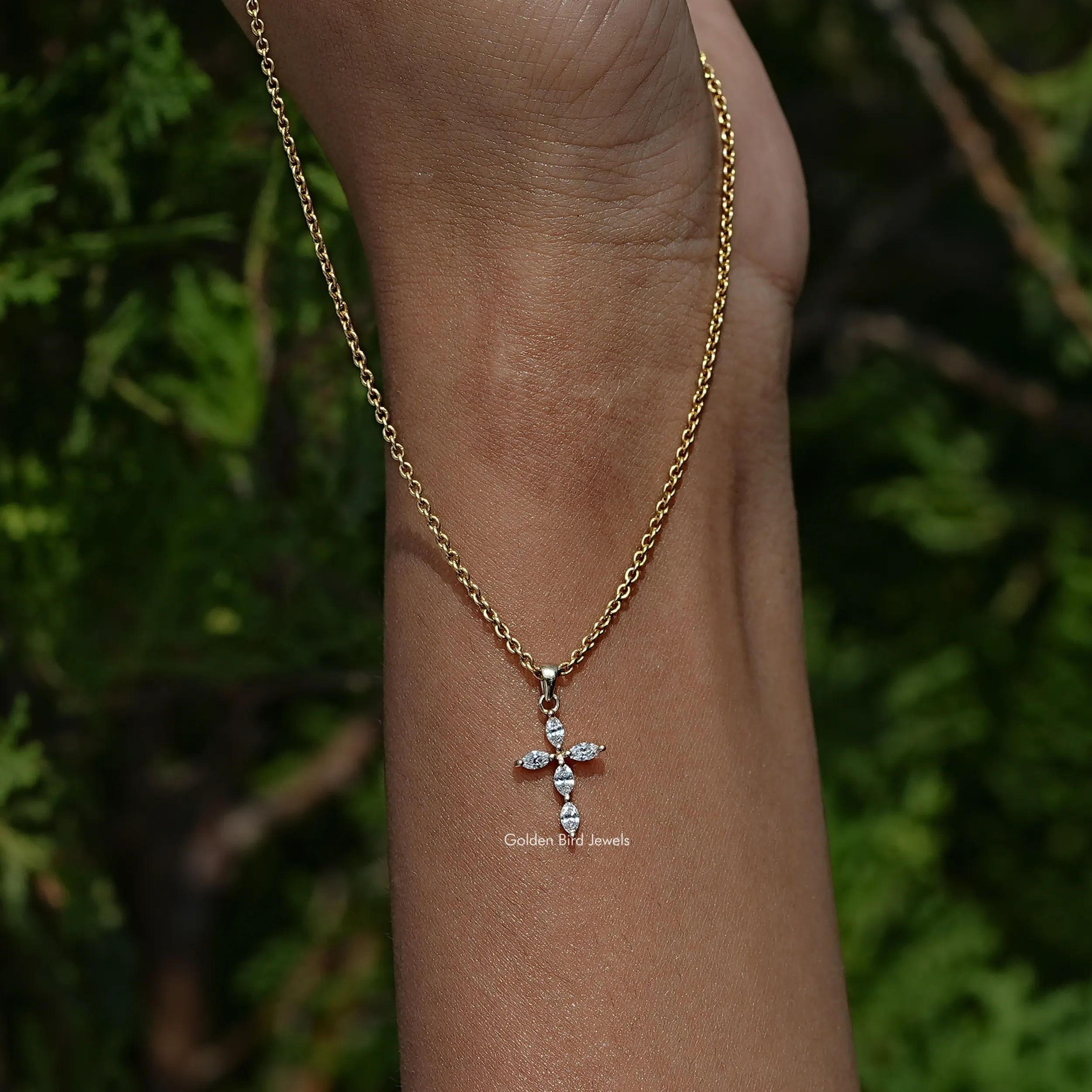 Marquise Cut Lab Diamond Cross Pendant - XBQDD