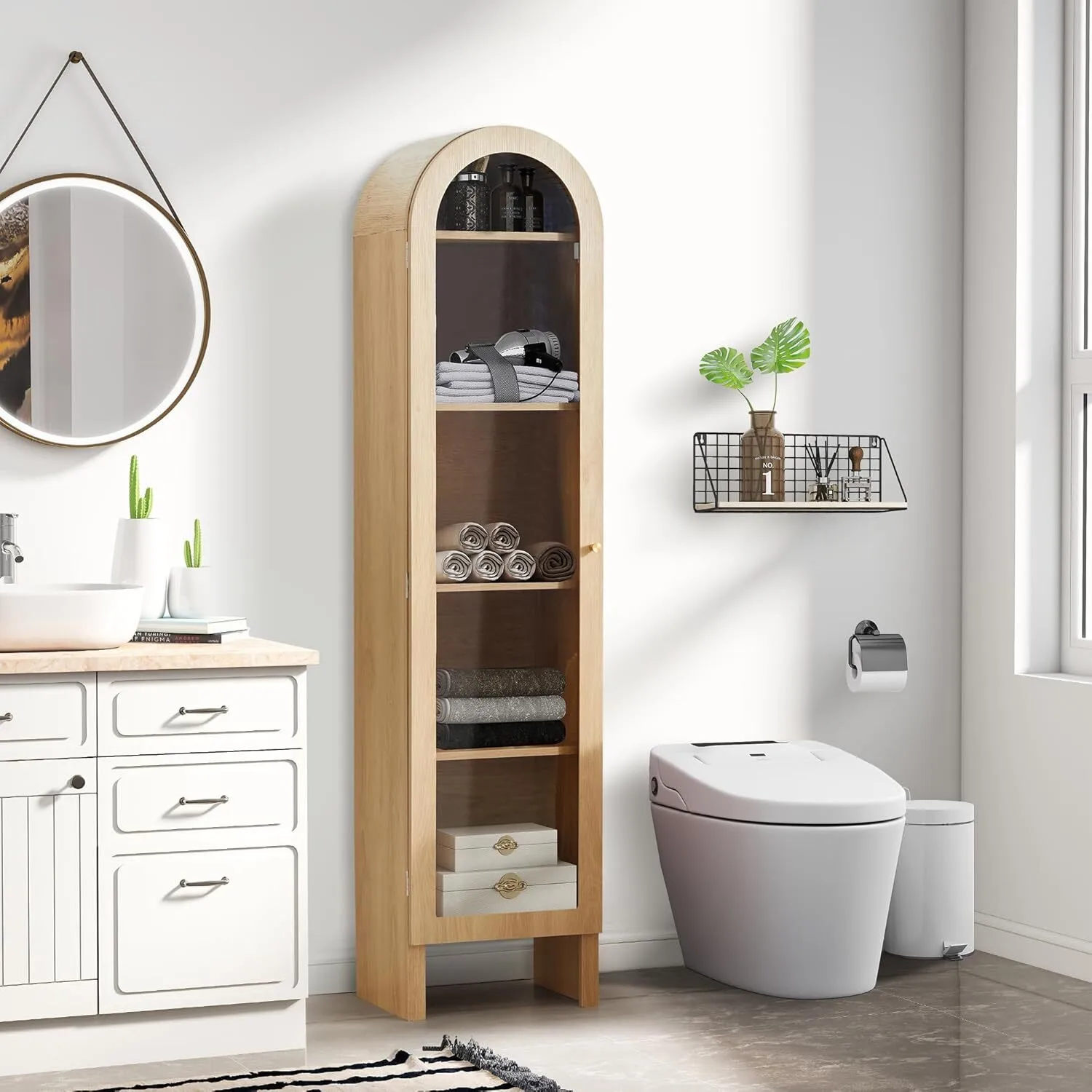 5-Tier Arched Cabinet Bookcase with Adjustable Shelves - XBQDD