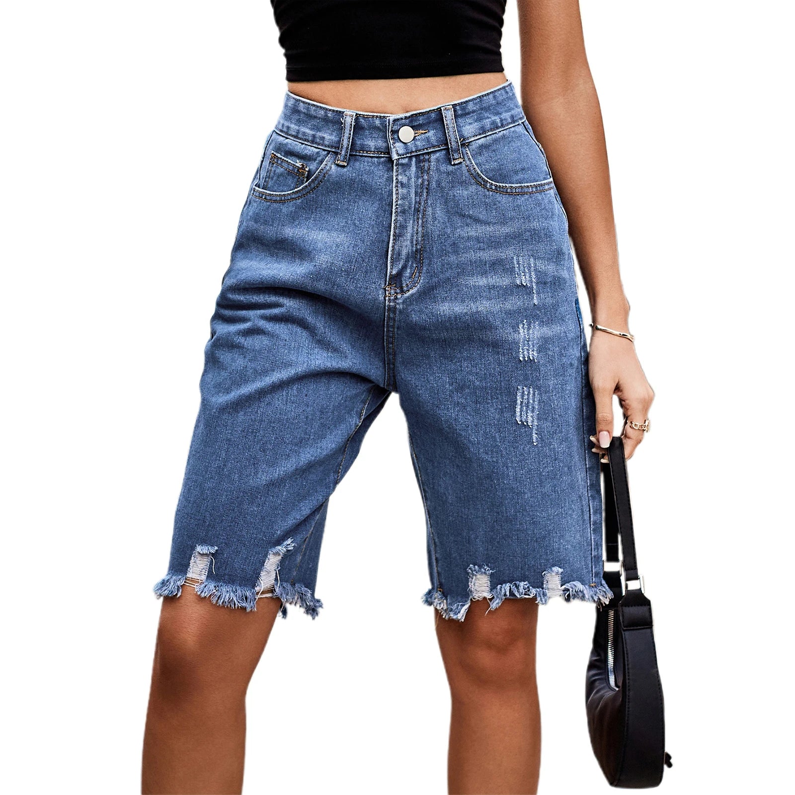 Women’s Ripped Denim Shorts - XBQDD