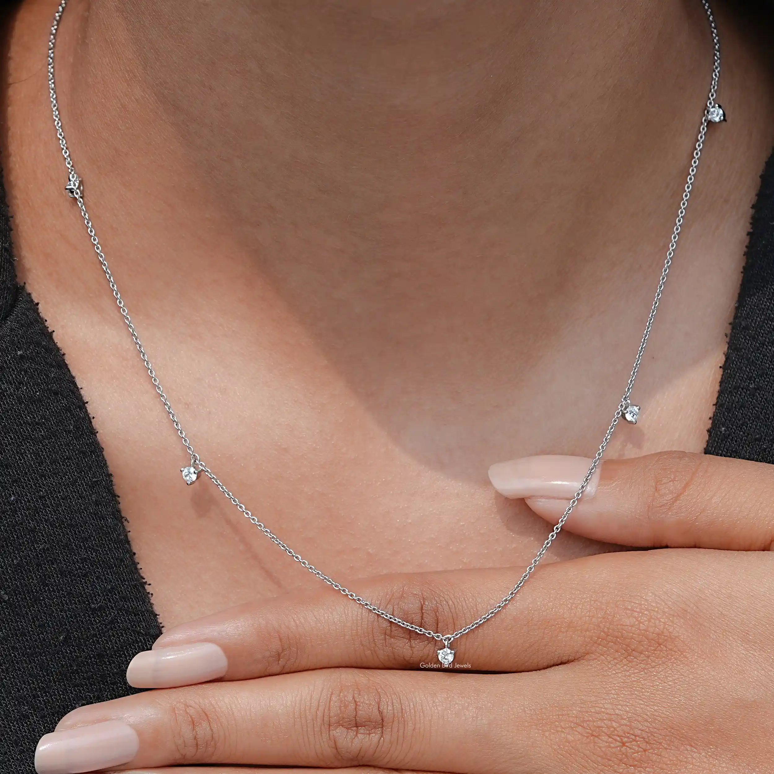 Round Shaped Lab Grown Diamond Station Necklace - XBQDD