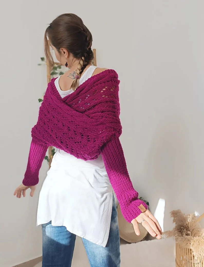 Knitted Cable Wrap, Shrugs For Women, Knitted Wrap - XBQDD