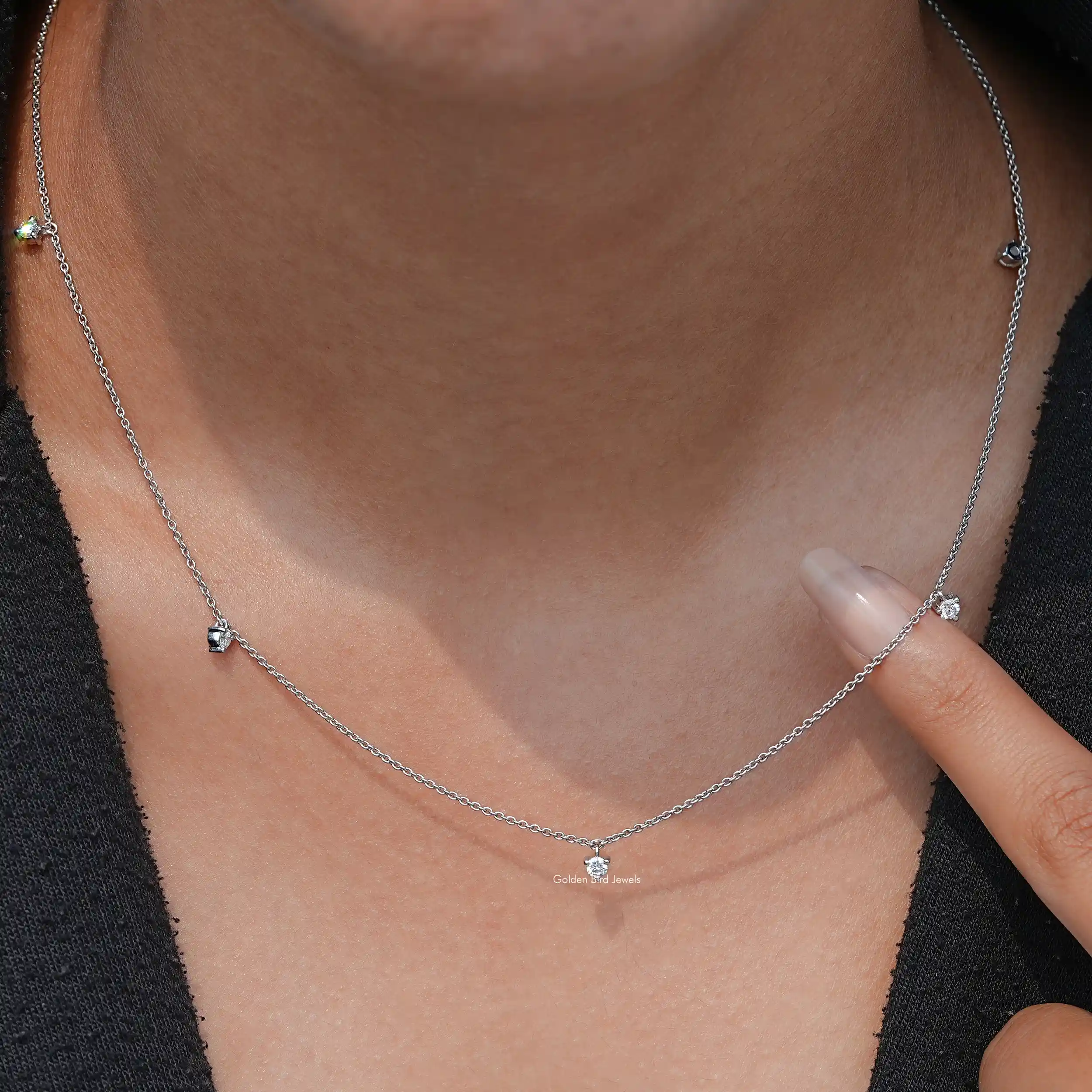 Round Shaped Lab Grown Diamond Station Necklace - XBQDD