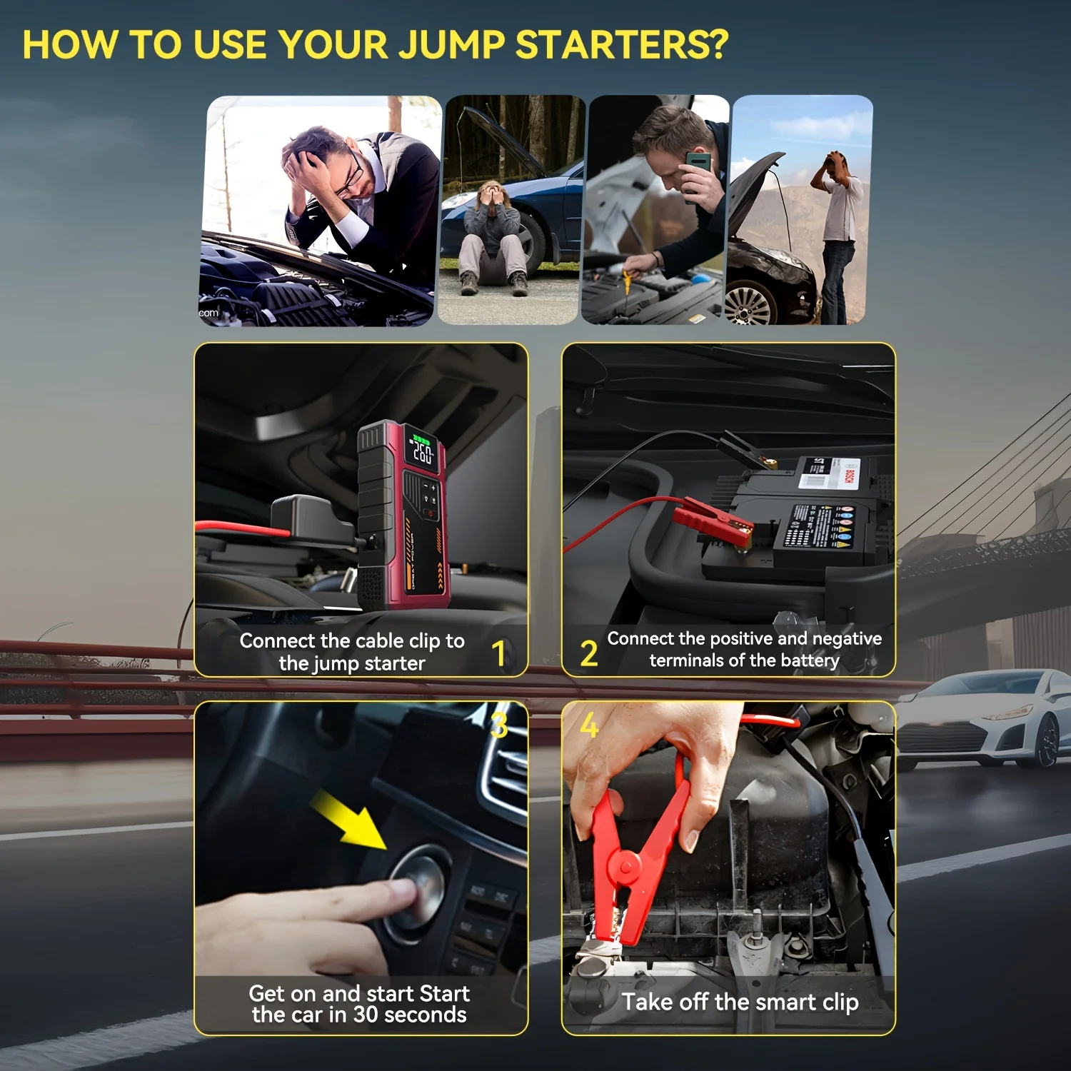 4000A Portable Wireless Car Air Compressor Jump Starter - XBQDD