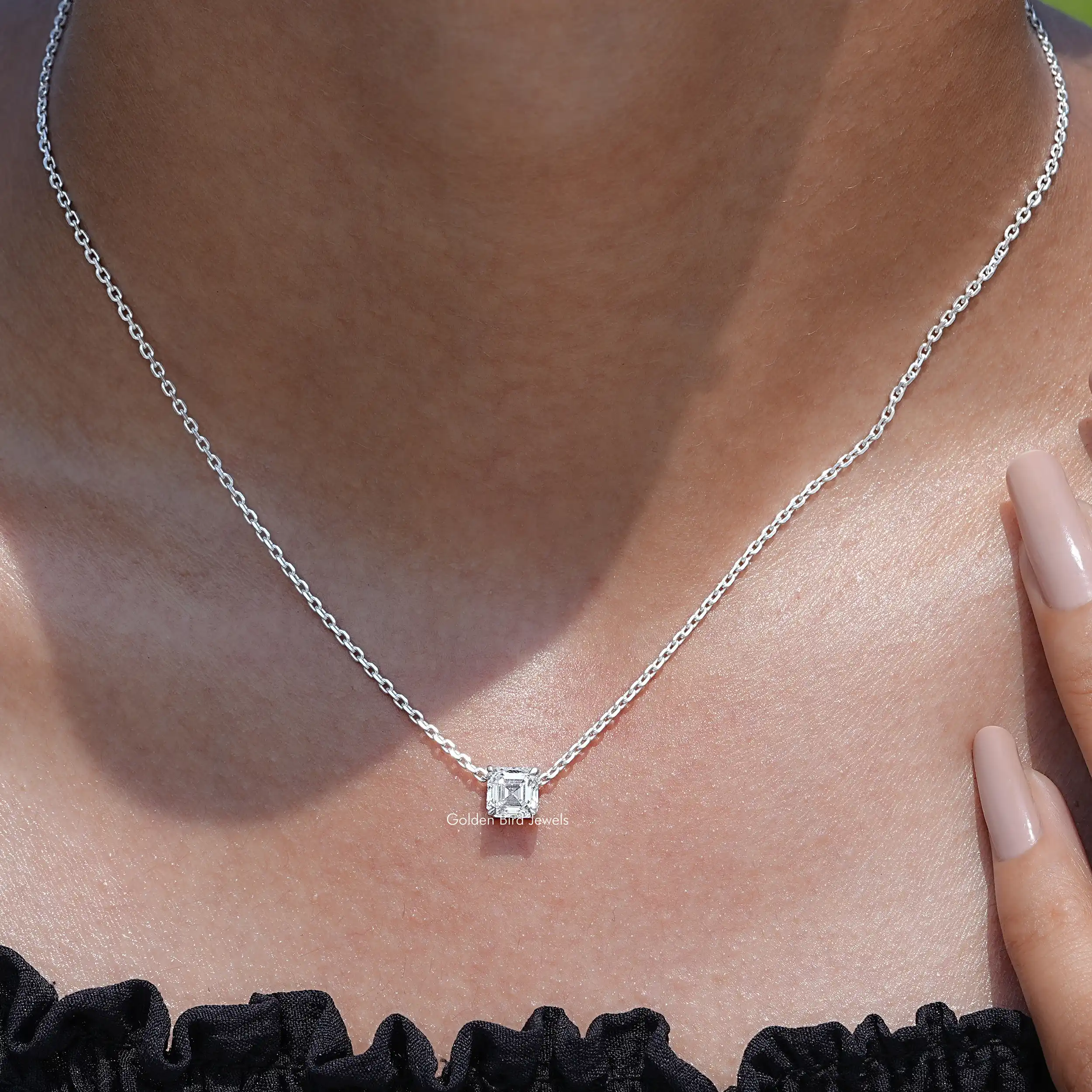 Asscher Cut Lab Diamond Solitaire Pendant - XBQDD
