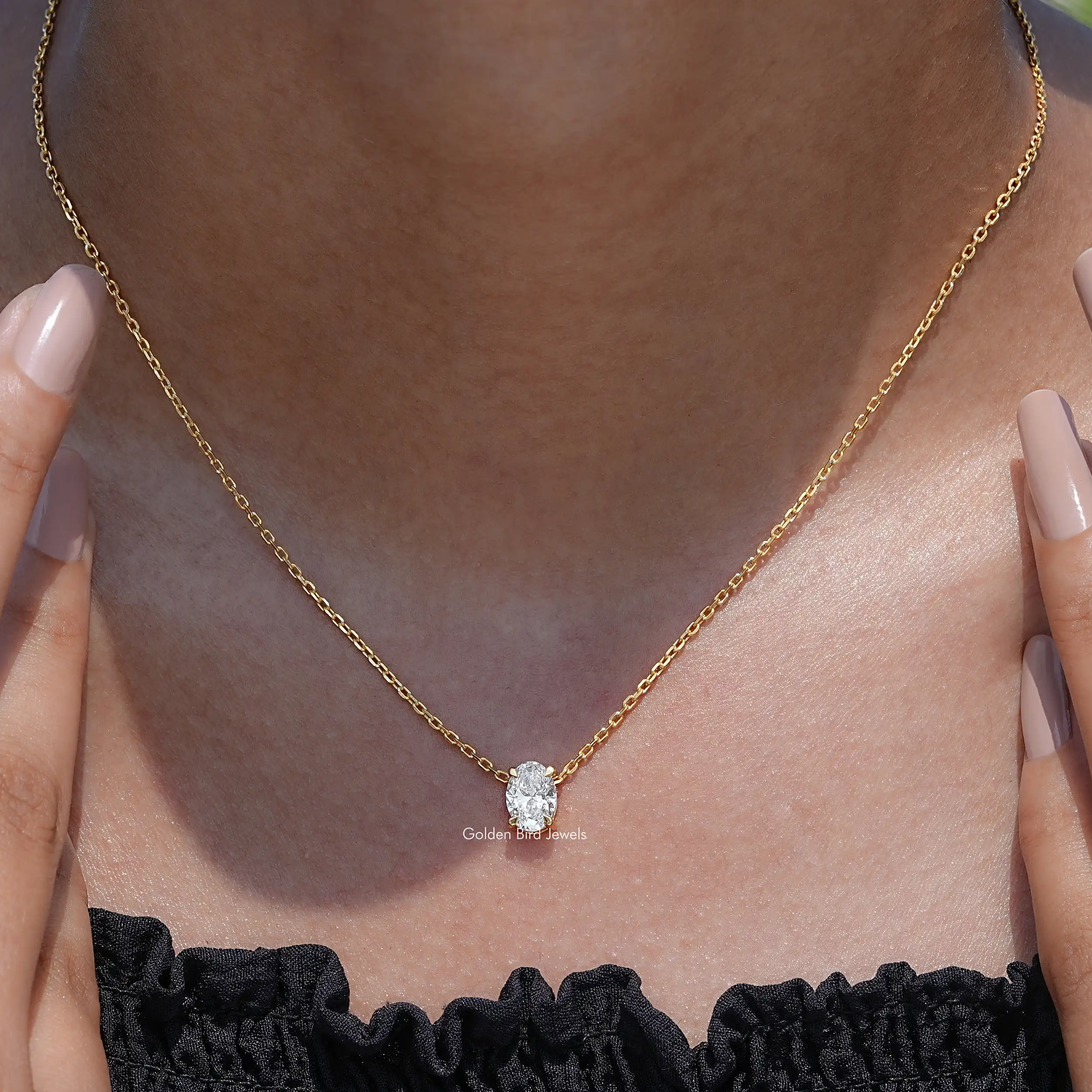 Oval Cut Lab Grown Diamond Solitaire Pendant - XBQDD