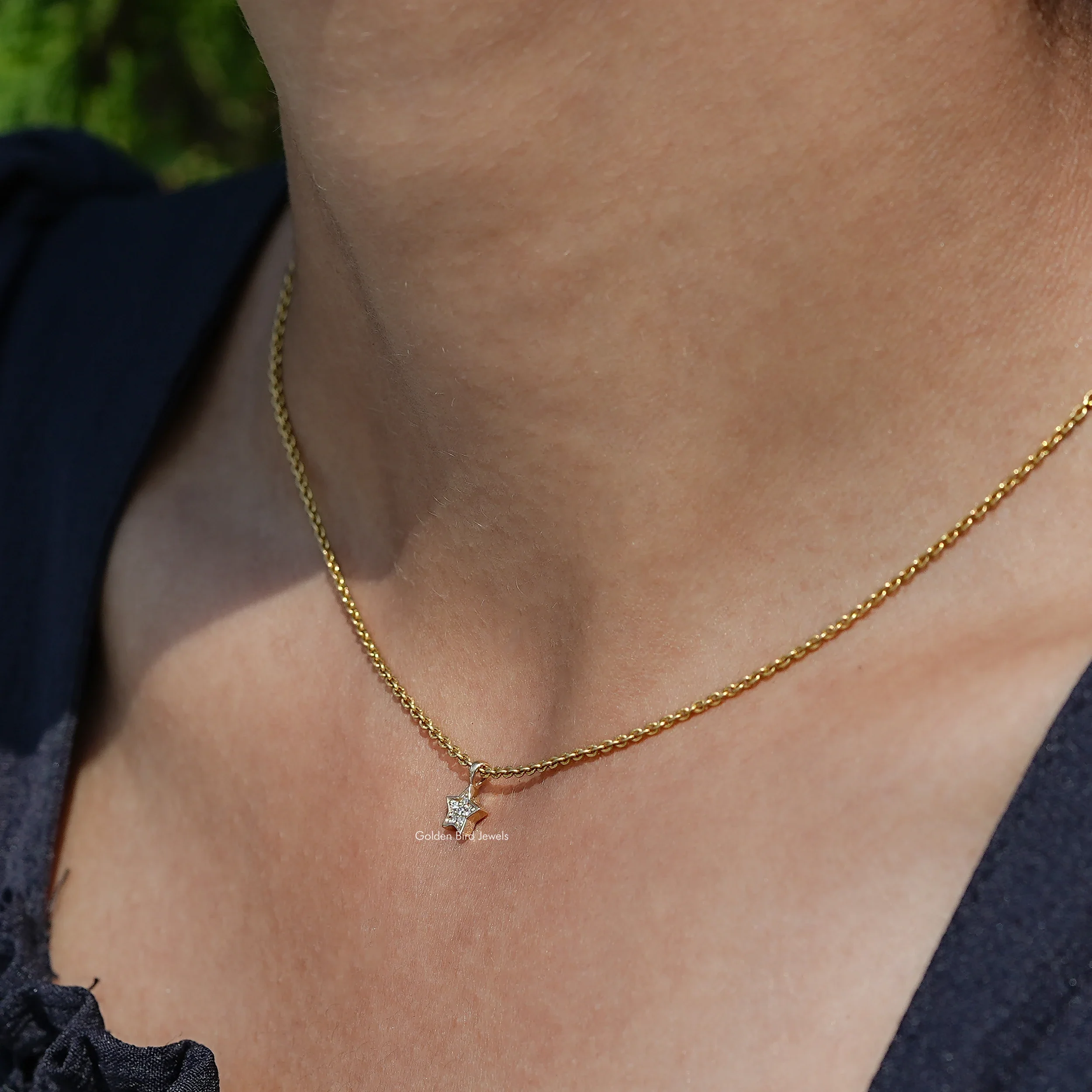 Star Shape Round Lab Diamond Pave Set Pendant - XBQDD