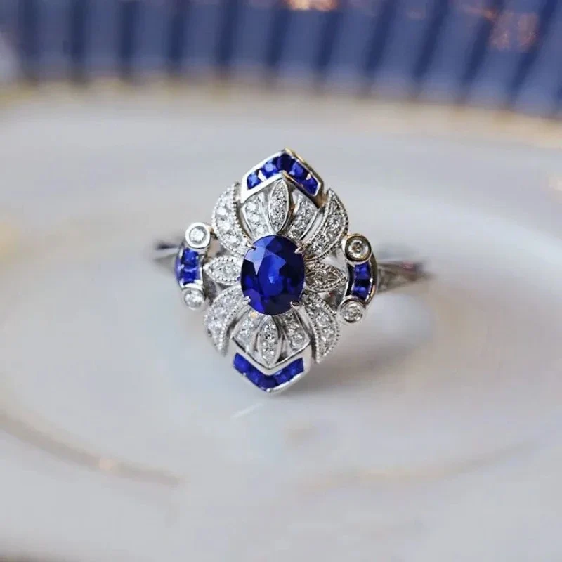 Fashion classic luxury women's light blue sapphire ring - XBQDD