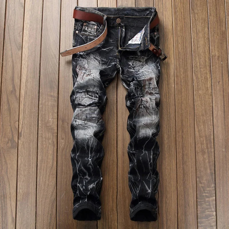 Men Patchwork Ripped Jeans - XBQDD