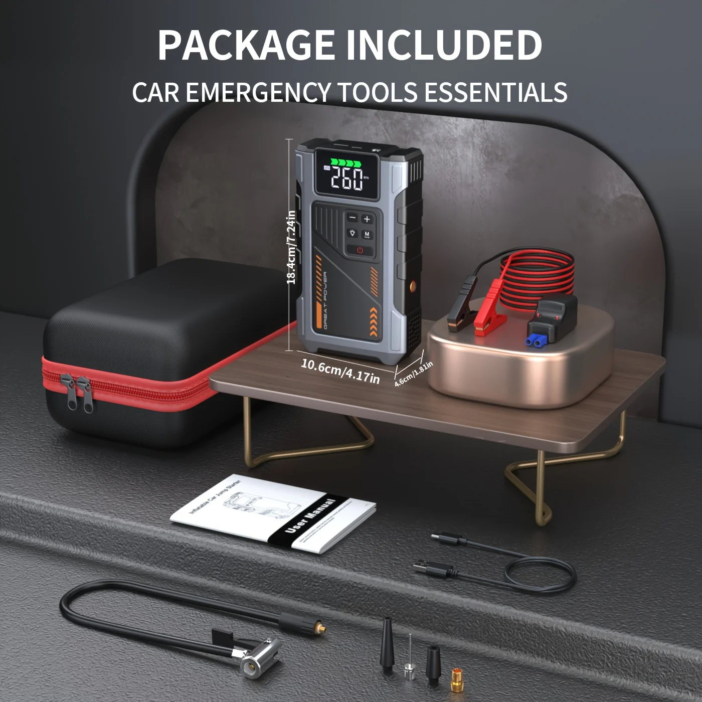 4000A Portable Wireless Car Air Compressor Jump Starter - XBQDD