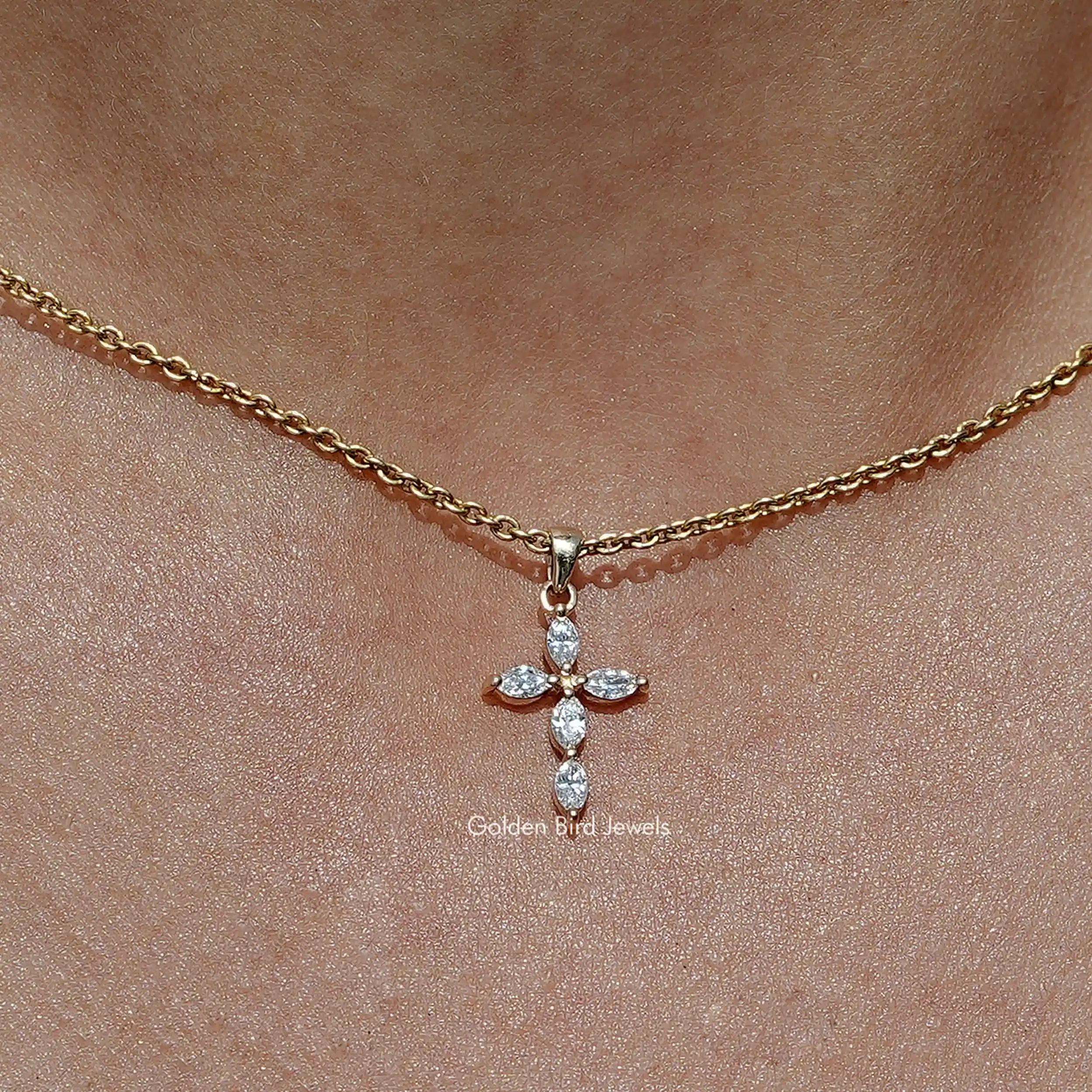 Marquise Cut Lab Diamond Cross Pendant - XBQDD