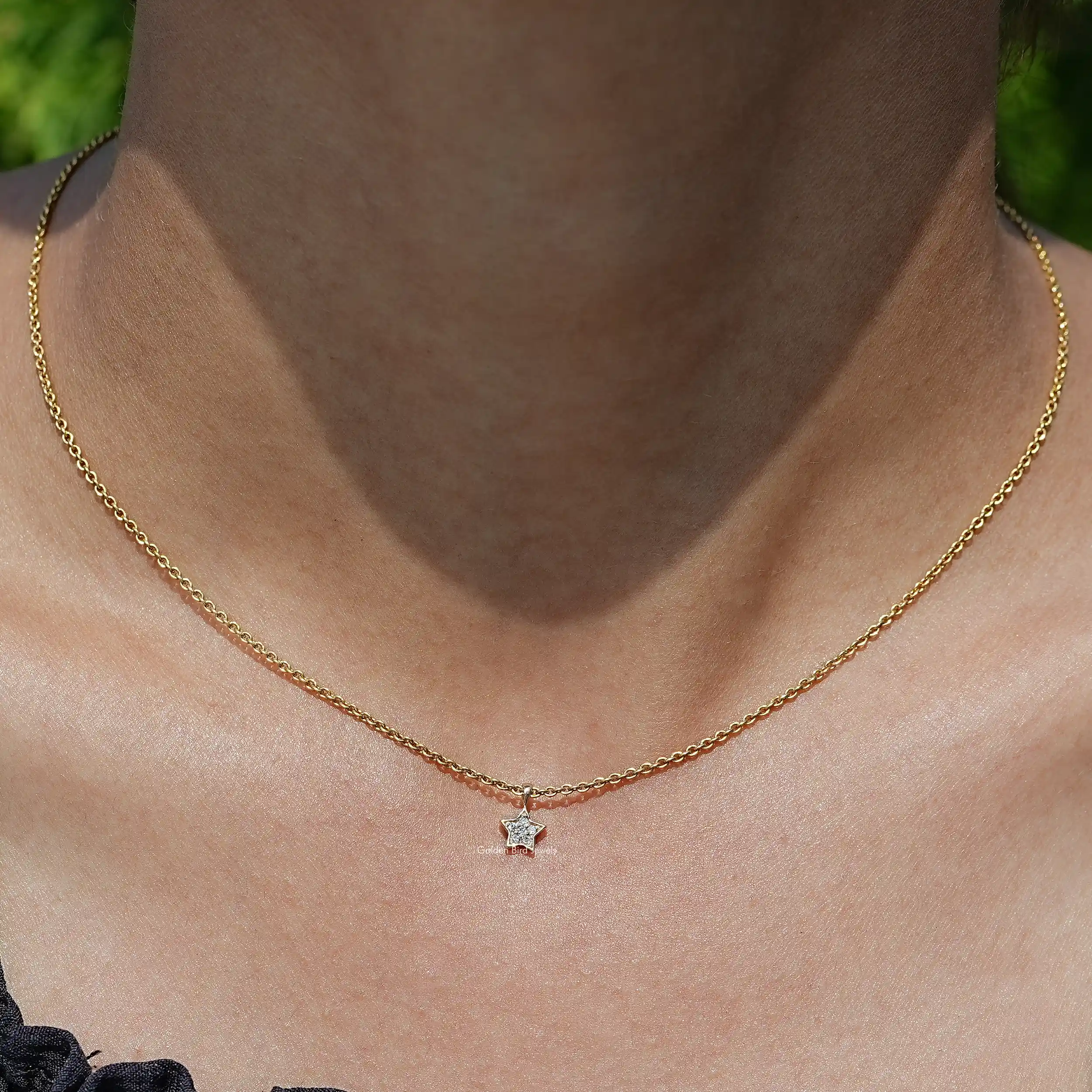 Star Shape Round Lab Diamond Pave Set Pendant - XBQDD