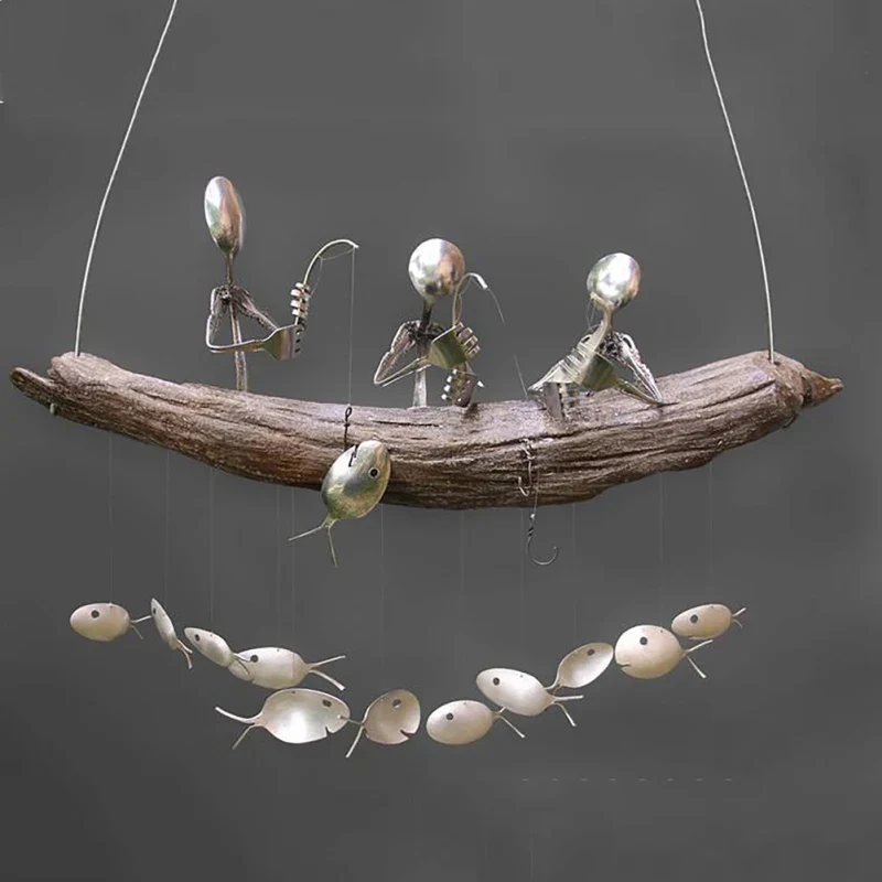 Hanging Metal Fisherman Sculptures - XBQDD