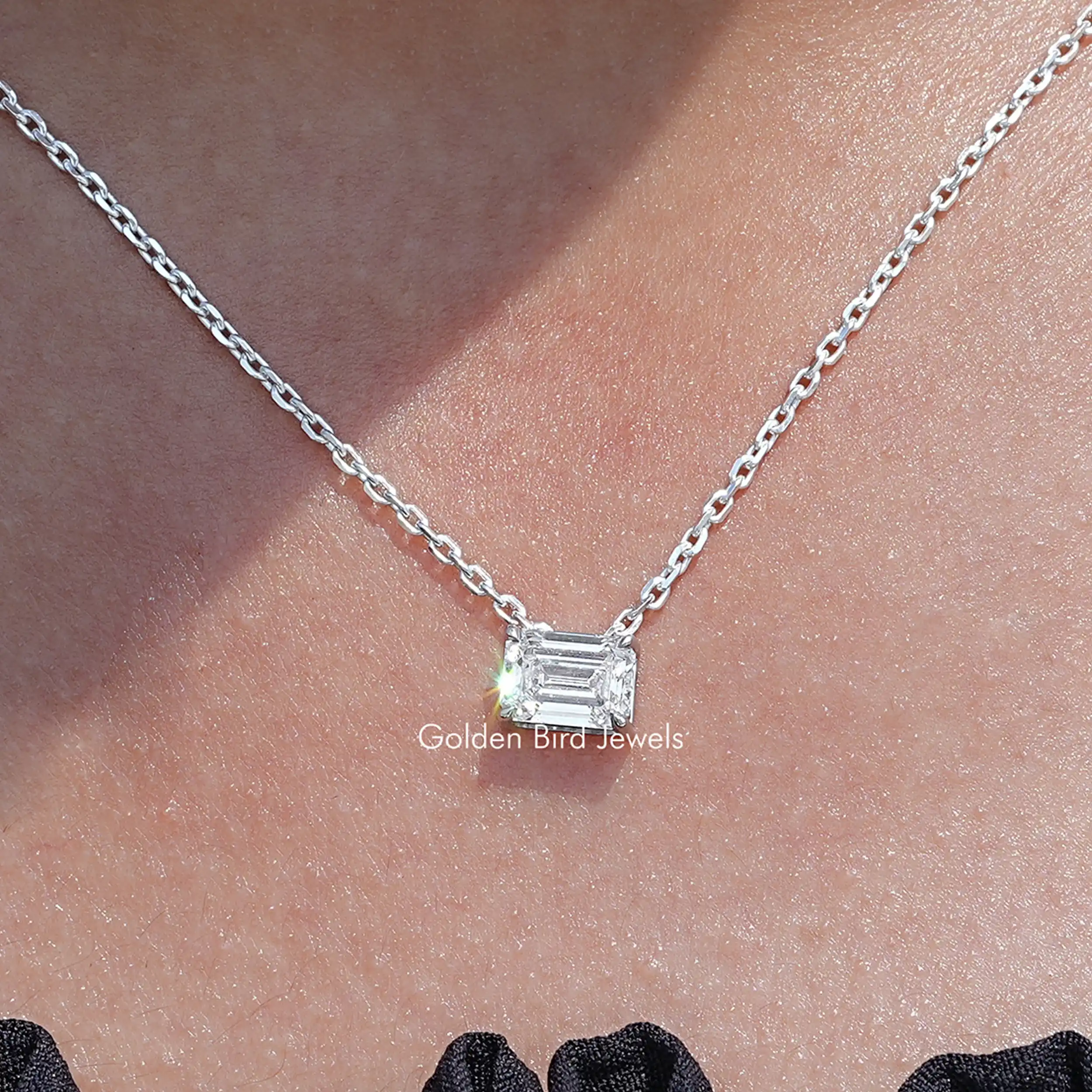 Lab Diamond Emerald Cut Solitaire Pendant - XBQDD