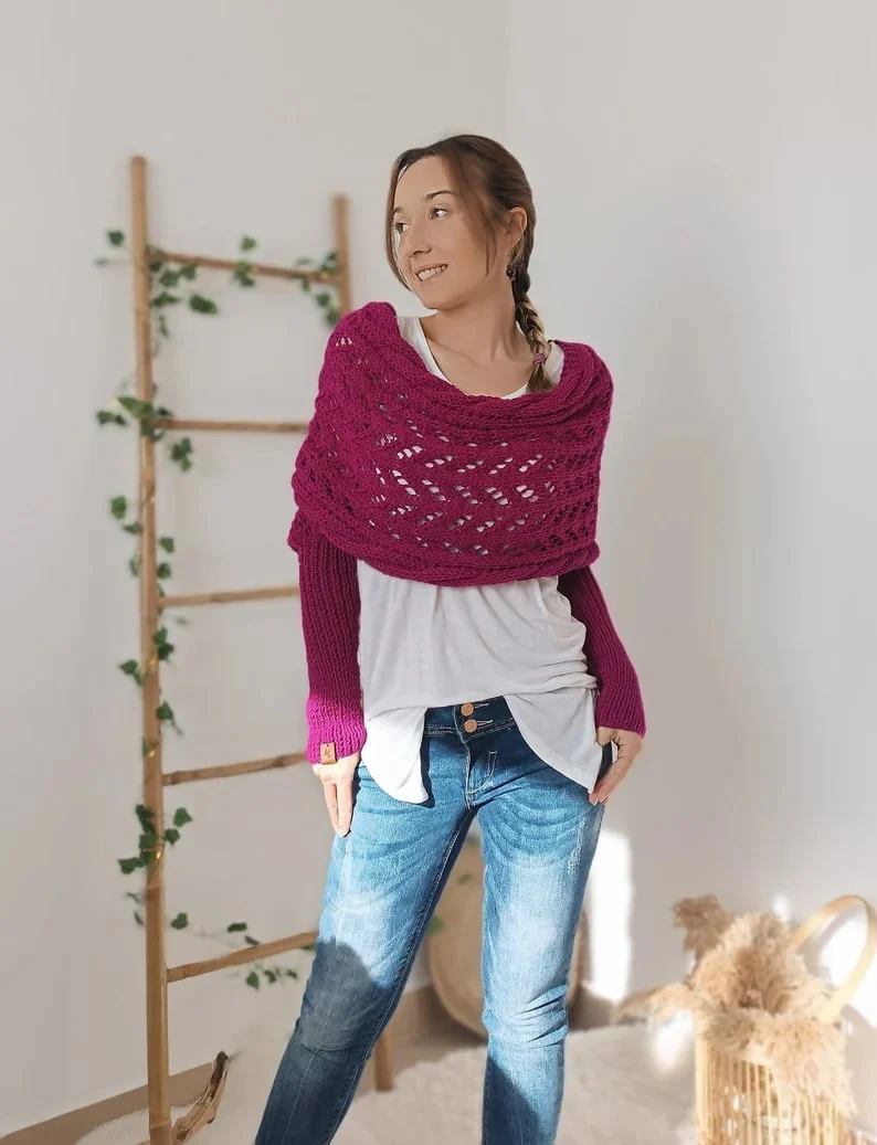 Knitted Cable Wrap, Shrugs For Women, Knitted Wrap - XBQDD