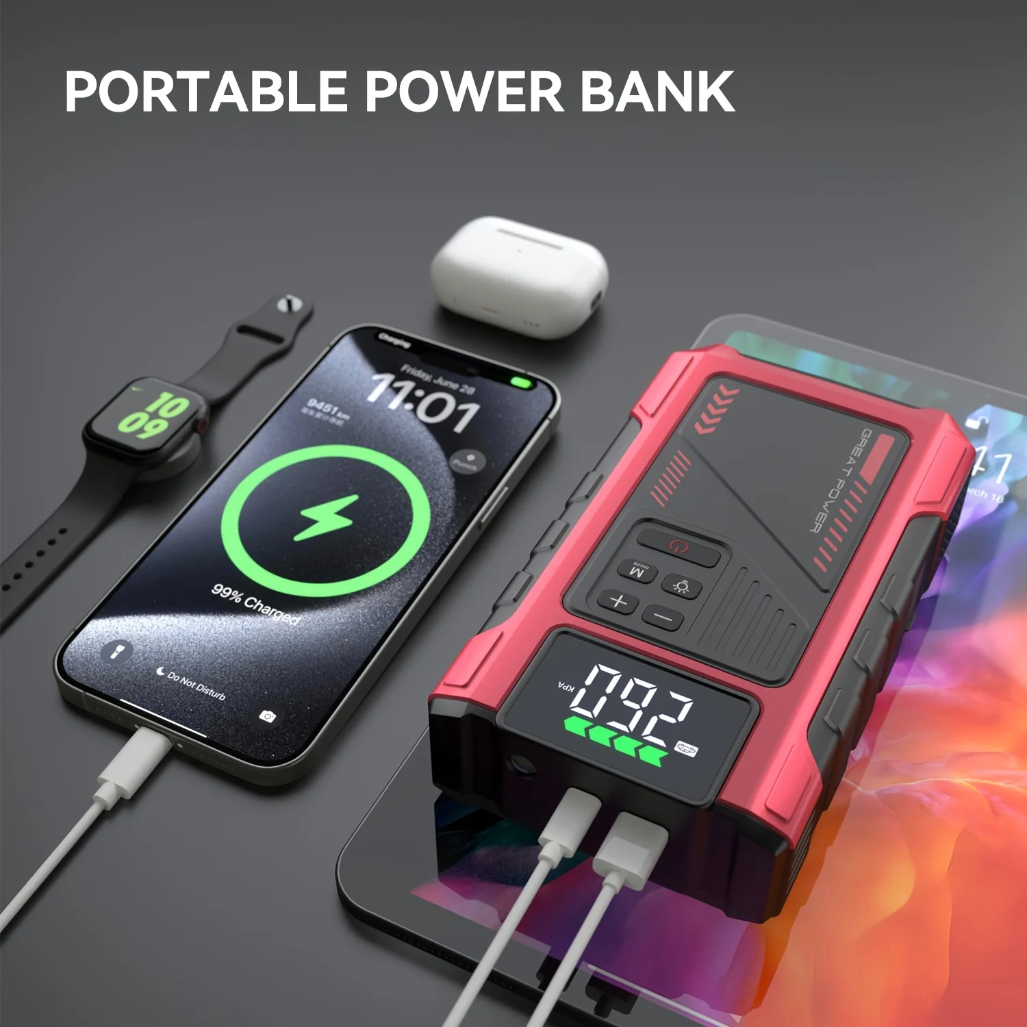 4000A Portable Wireless Car Air Compressor Jump Starter - XBQDD