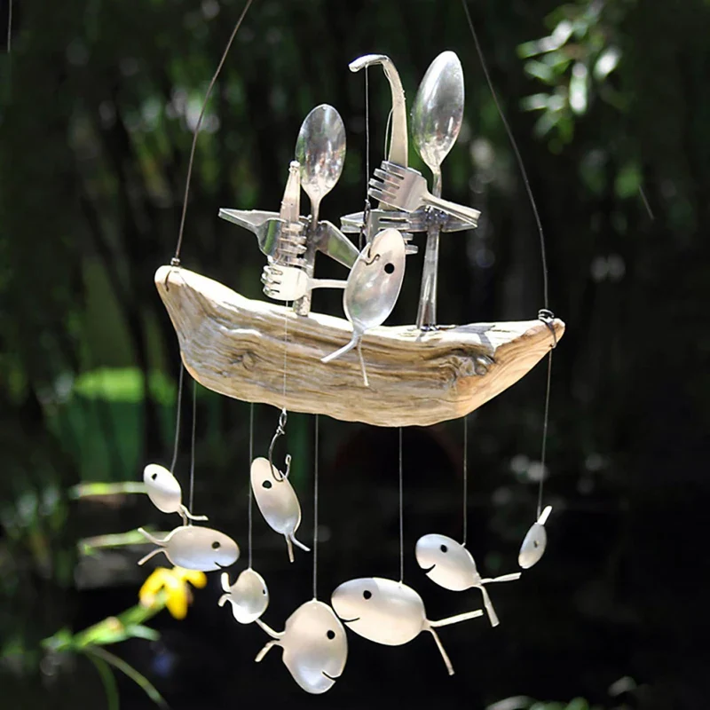 Hanging Metal Fisherman Sculptures - XBQDD