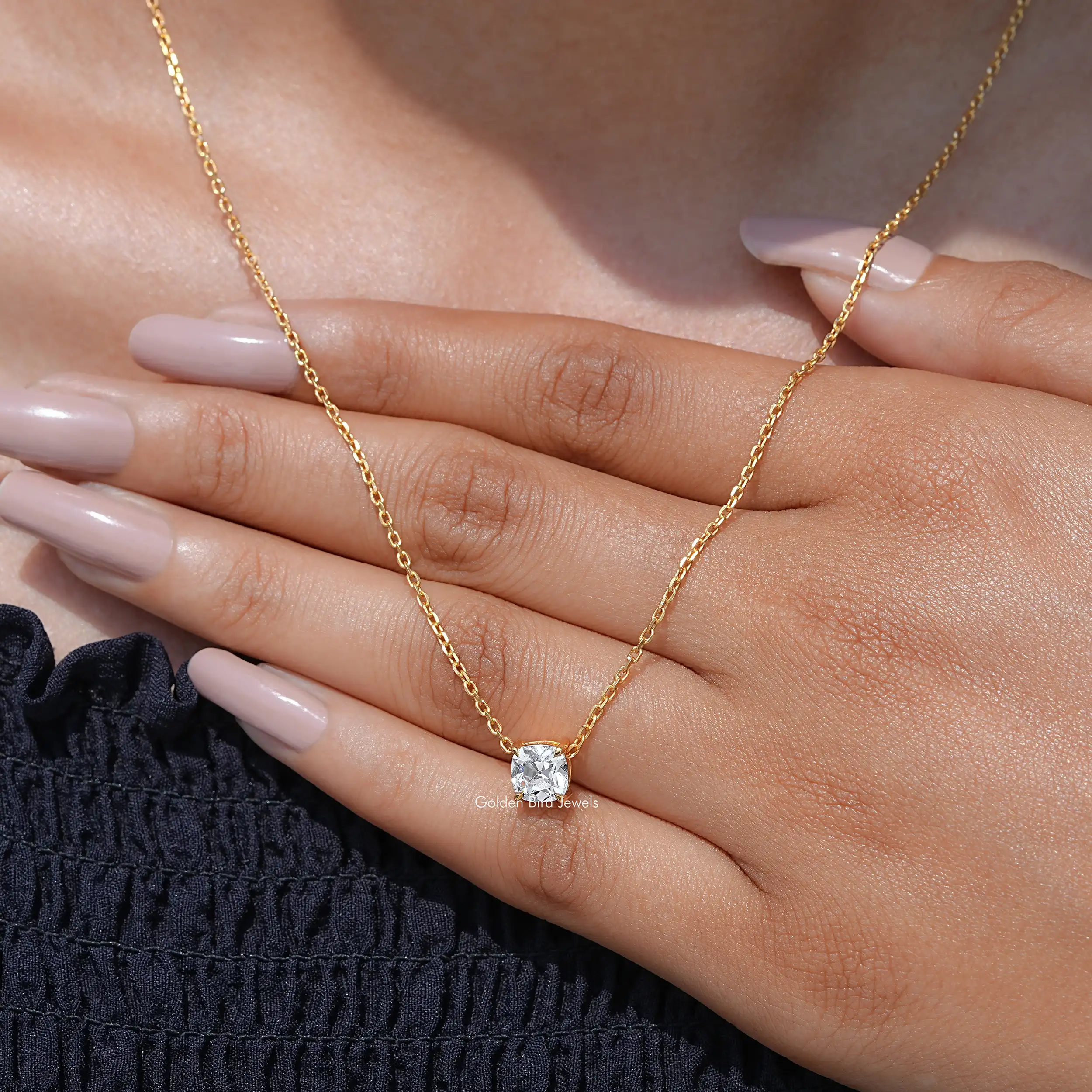 Square Old Mine Cushion Cut Diamond Pendant - XBQDD