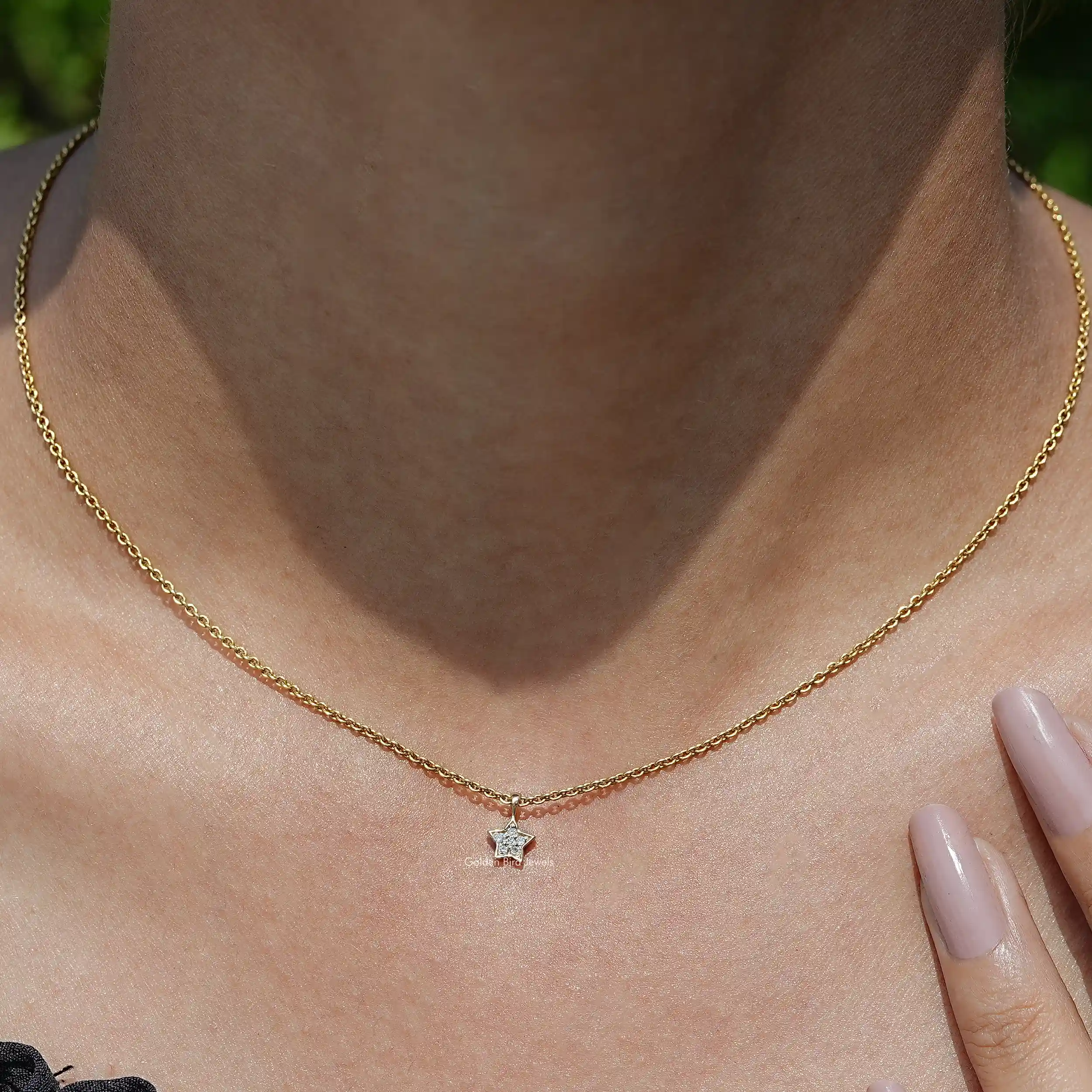 Star Shape Round Lab Diamond Pave Set Pendant - XBQDD