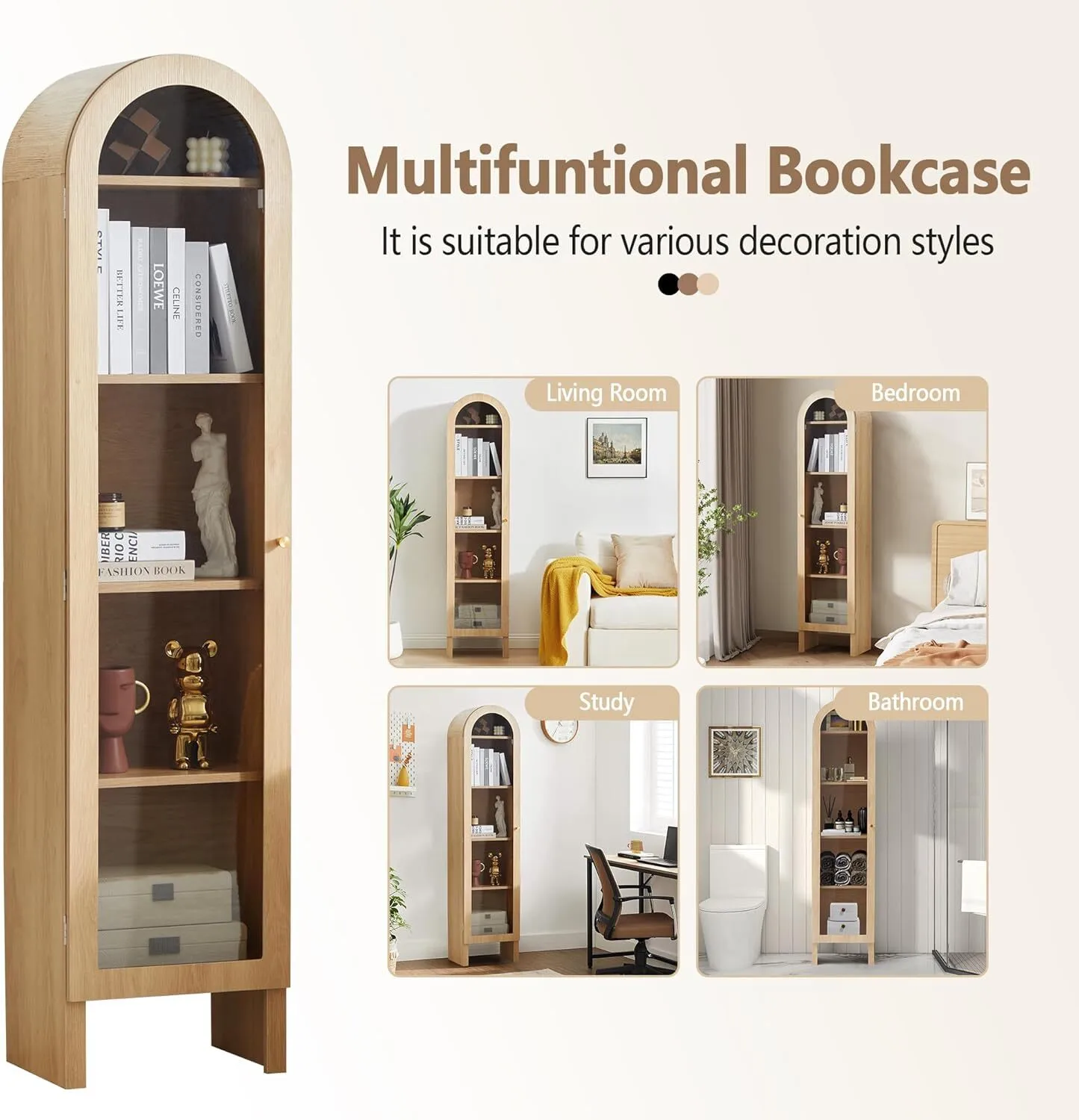 5-Tier Arched Cabinet Bookcase with Adjustable Shelves - XBQDD