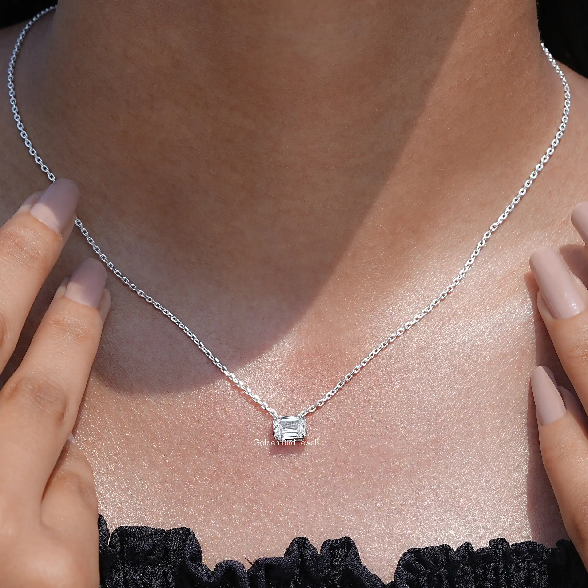 Lab Diamond Emerald Cut Solitaire Pendant - XBQDD