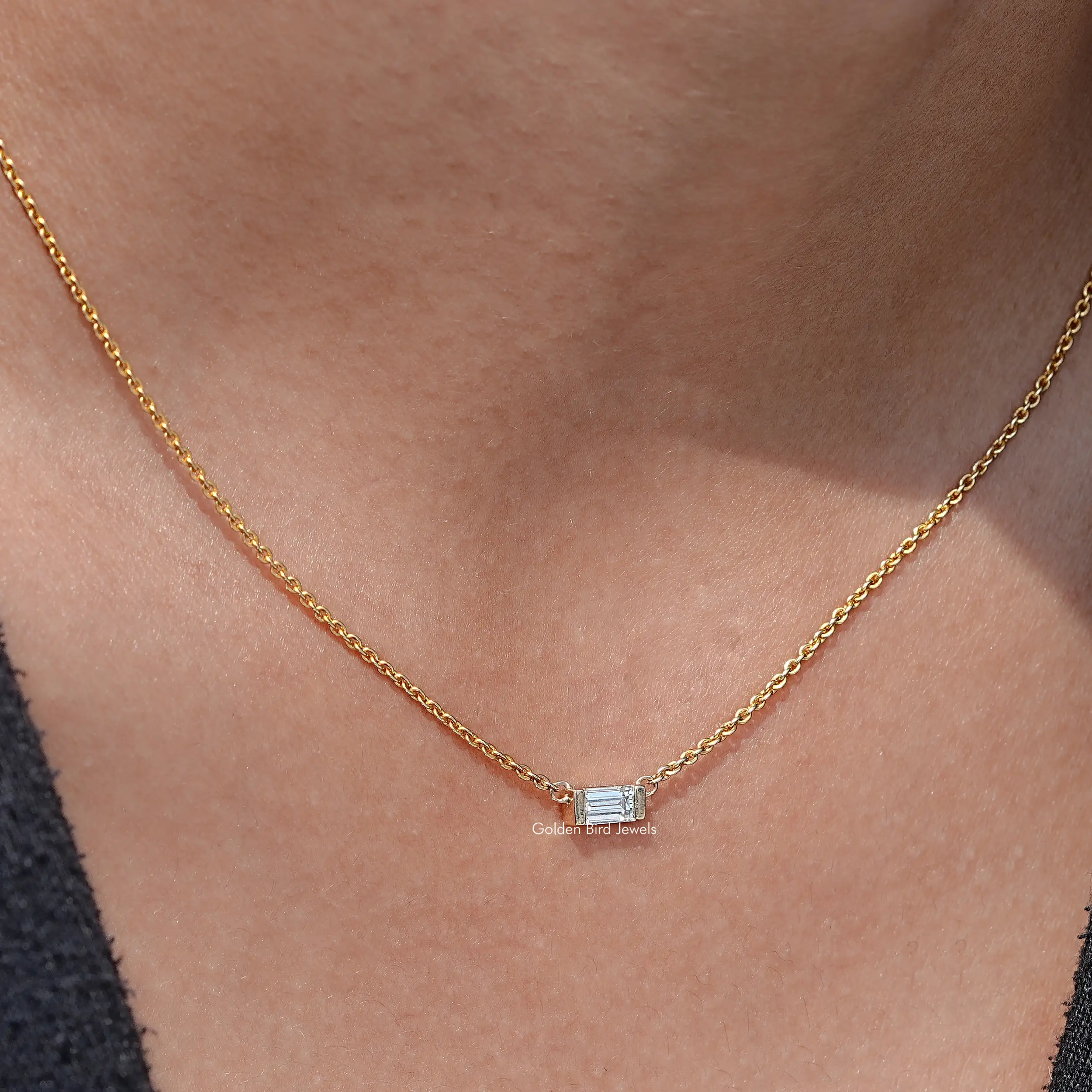 East West Baguette Cut Lab Diamond Pendant - XBQDD