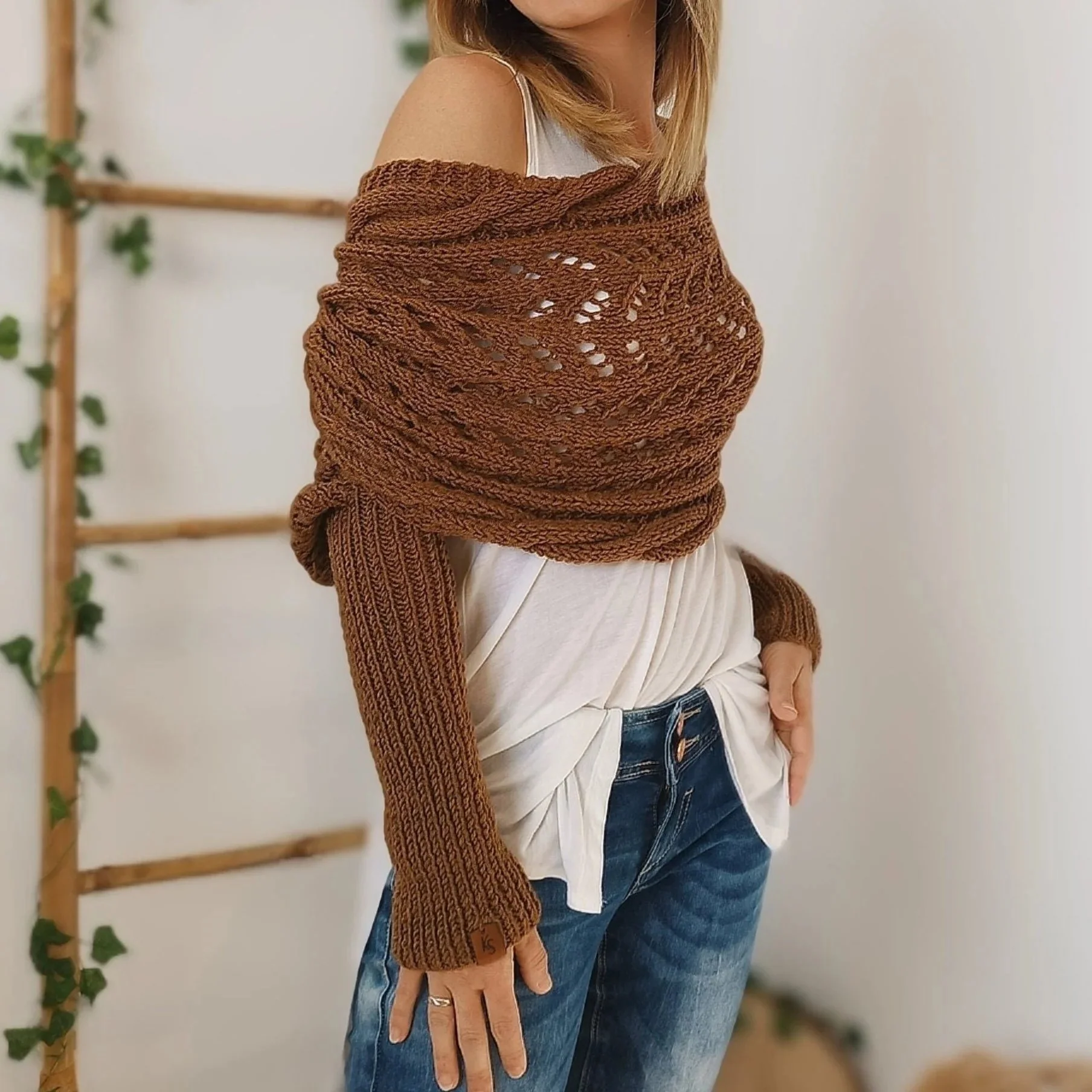 Knitted Cable Wrap, Shrugs For Women, Knitted Wrap - XBQDD