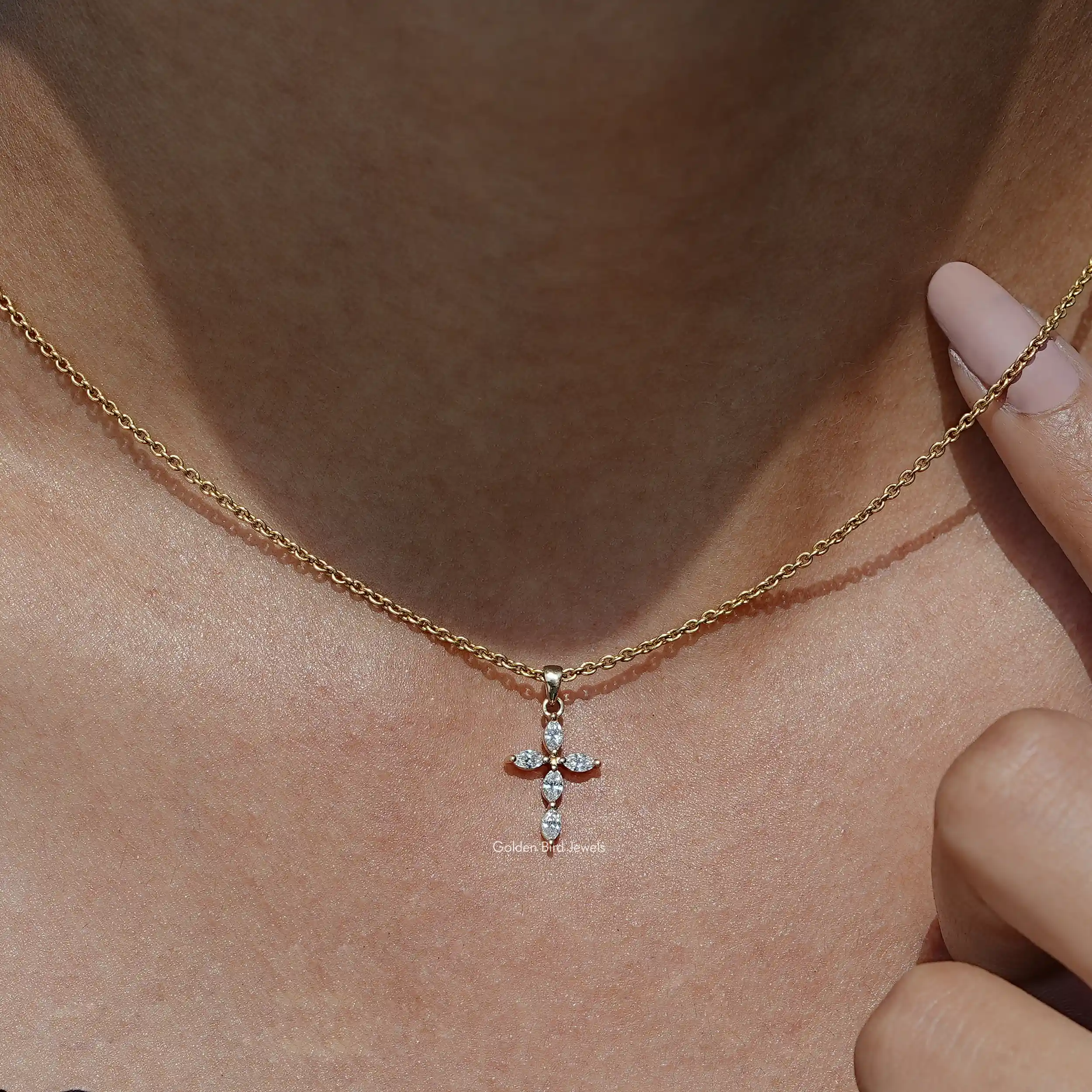 Marquise Cut Lab Diamond Cross Pendant - XBQDD