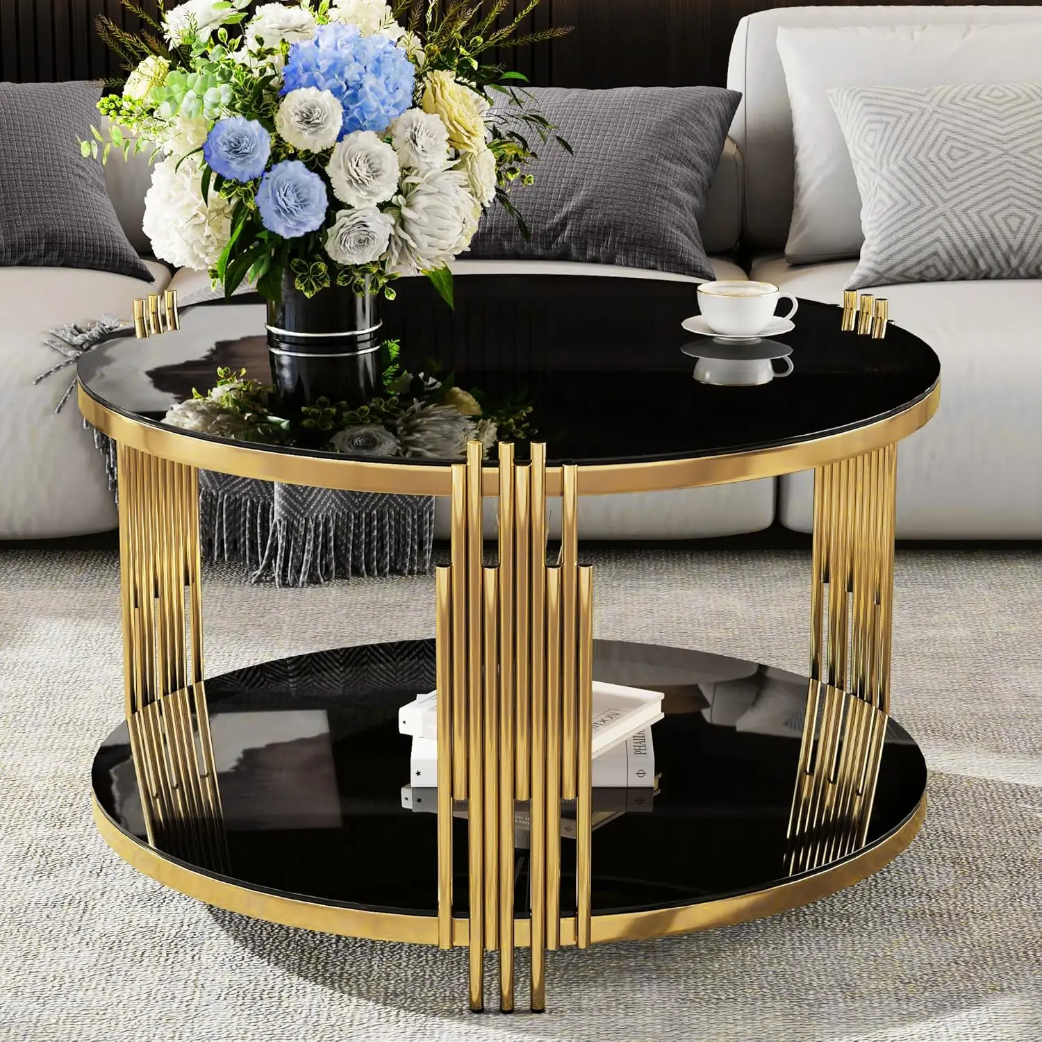 Gold Glass Coffee Table - XBQDD