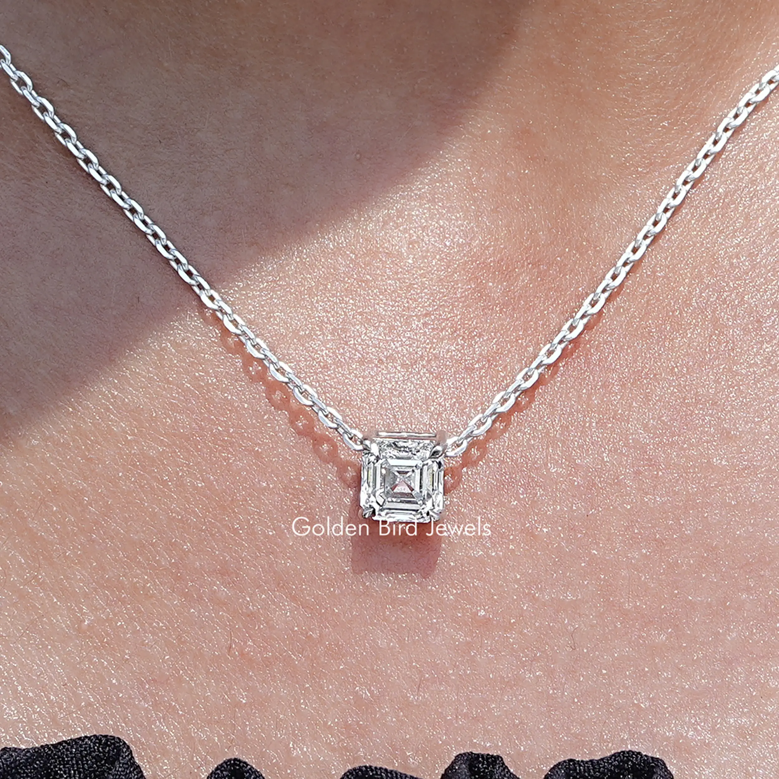 Asscher Cut Lab Diamond Solitaire Pendant - XBQDD