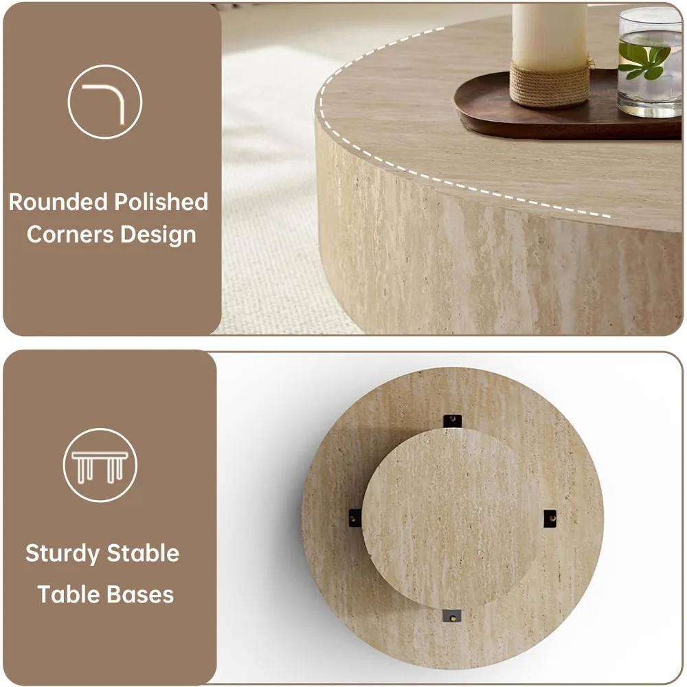 Travertine Round Coffee Table - XBQDD