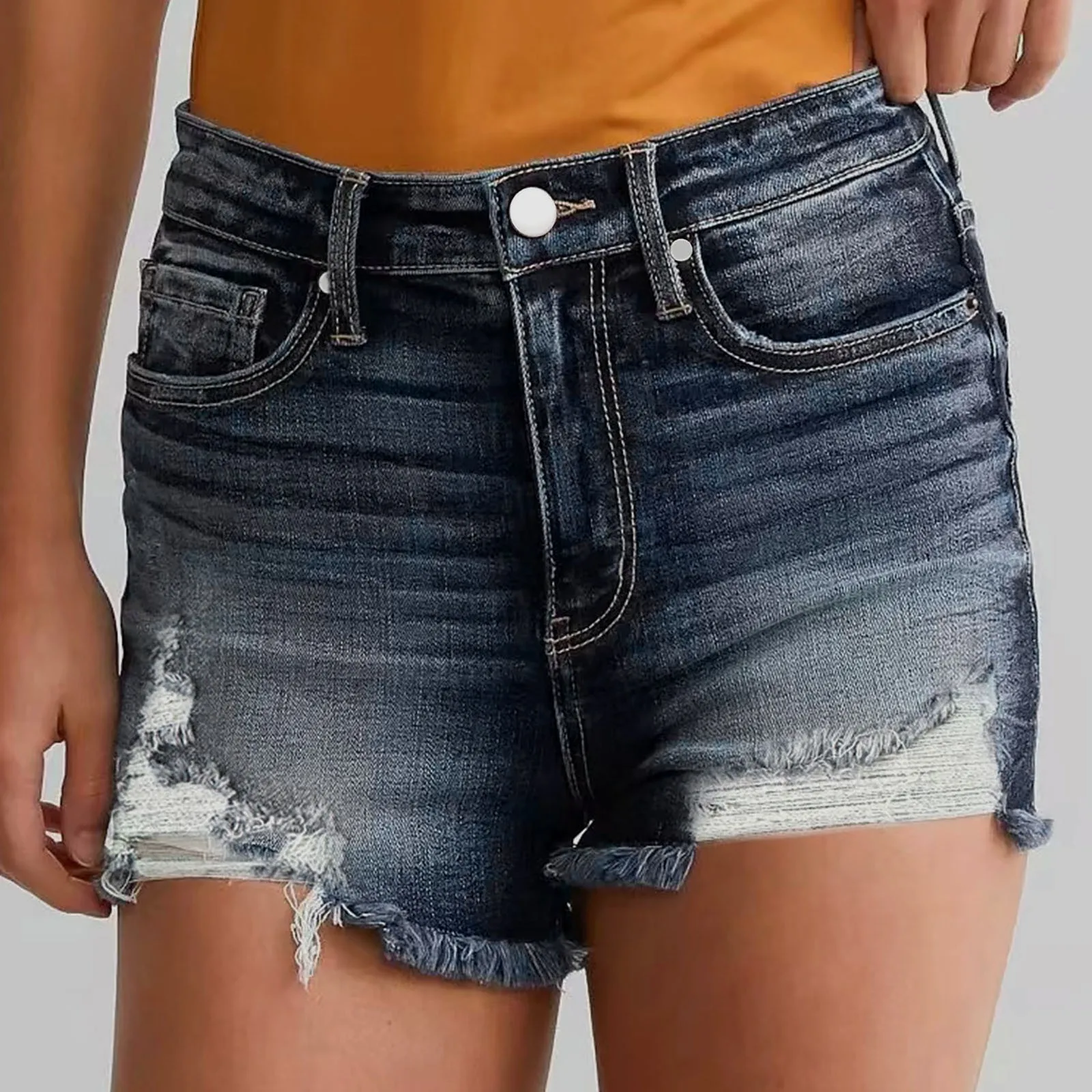 Women Summer Ripped Denim Shorts - XBQDD