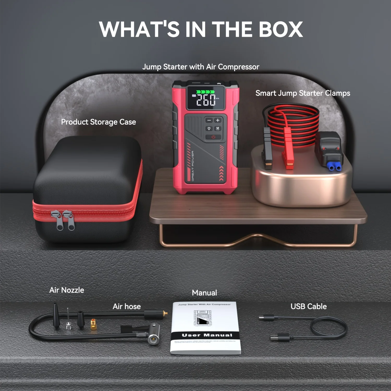 4000A Portable Wireless Car Air Compressor Jump Starter - XBQDD