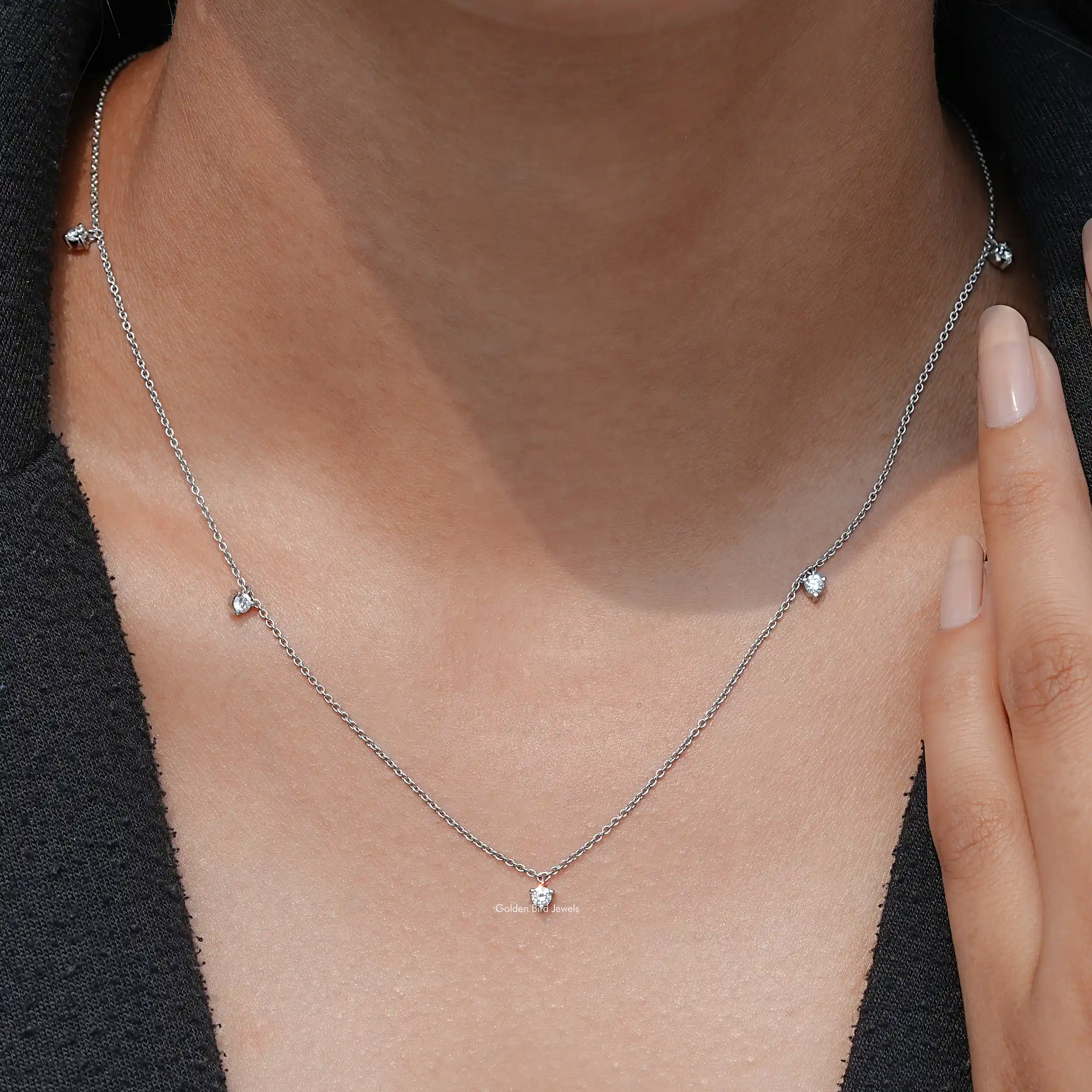 Round Shaped Lab Grown Diamond Station Necklace - XBQDD